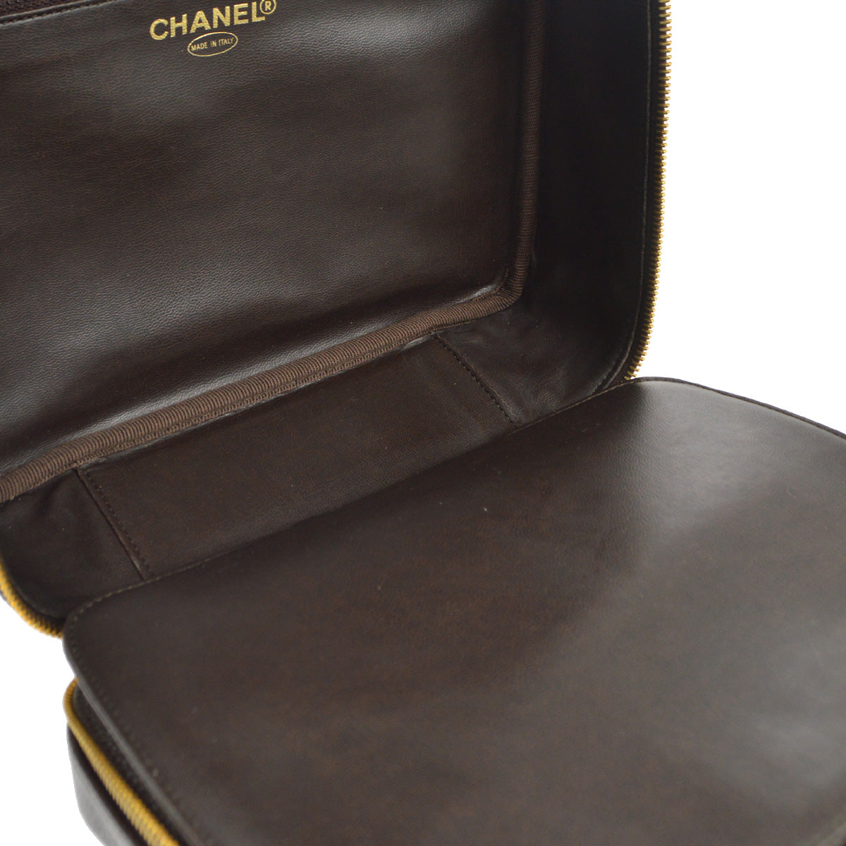 CHANEL 2way Cosmetic Vanity Handbag Brown Caviar