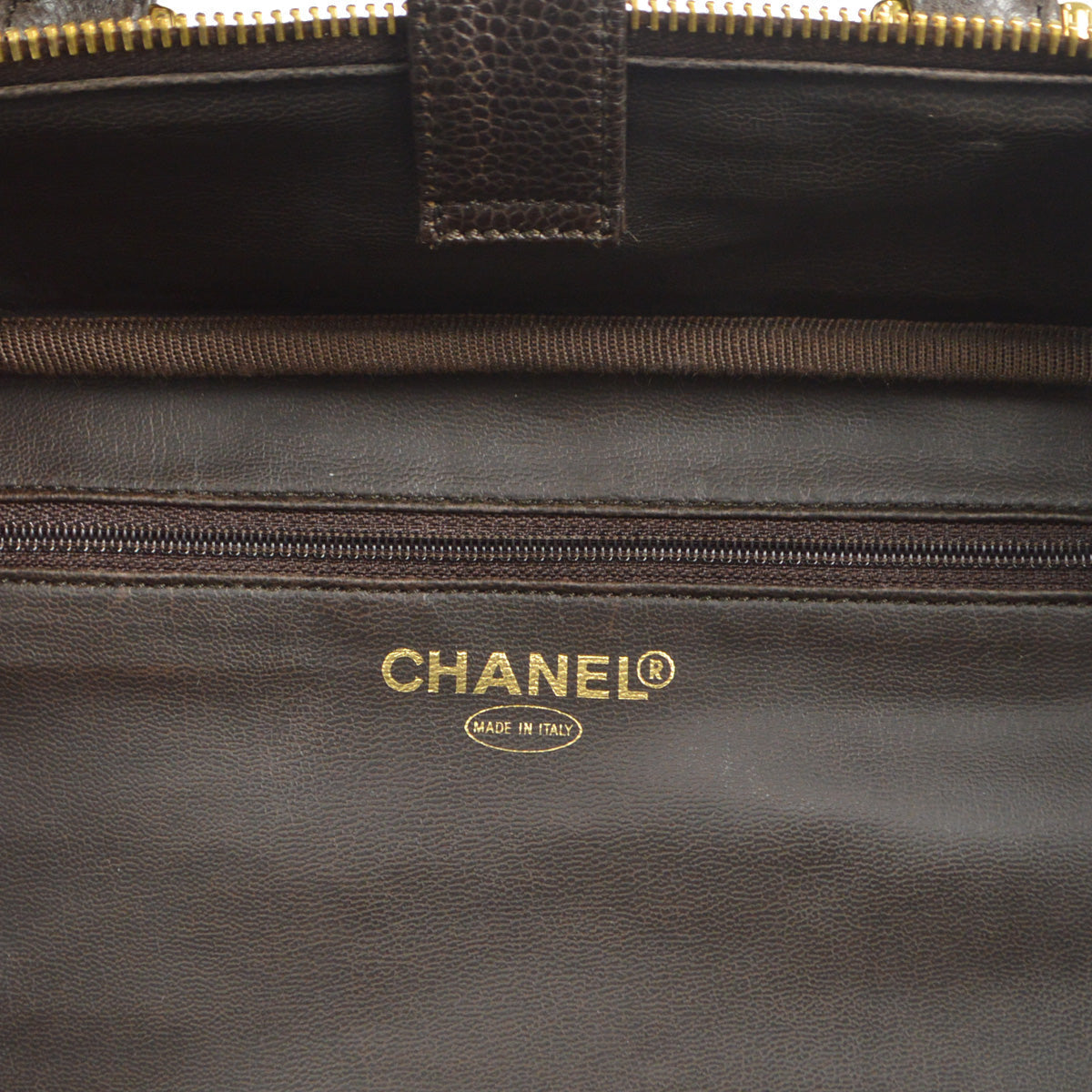 CHANEL 2way Cosmetic Vanity Handbag Brown Caviar