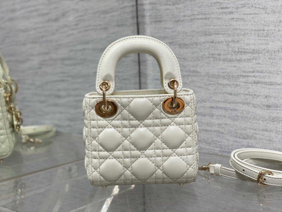 DIOR micro lady 12 white lambskin ghw