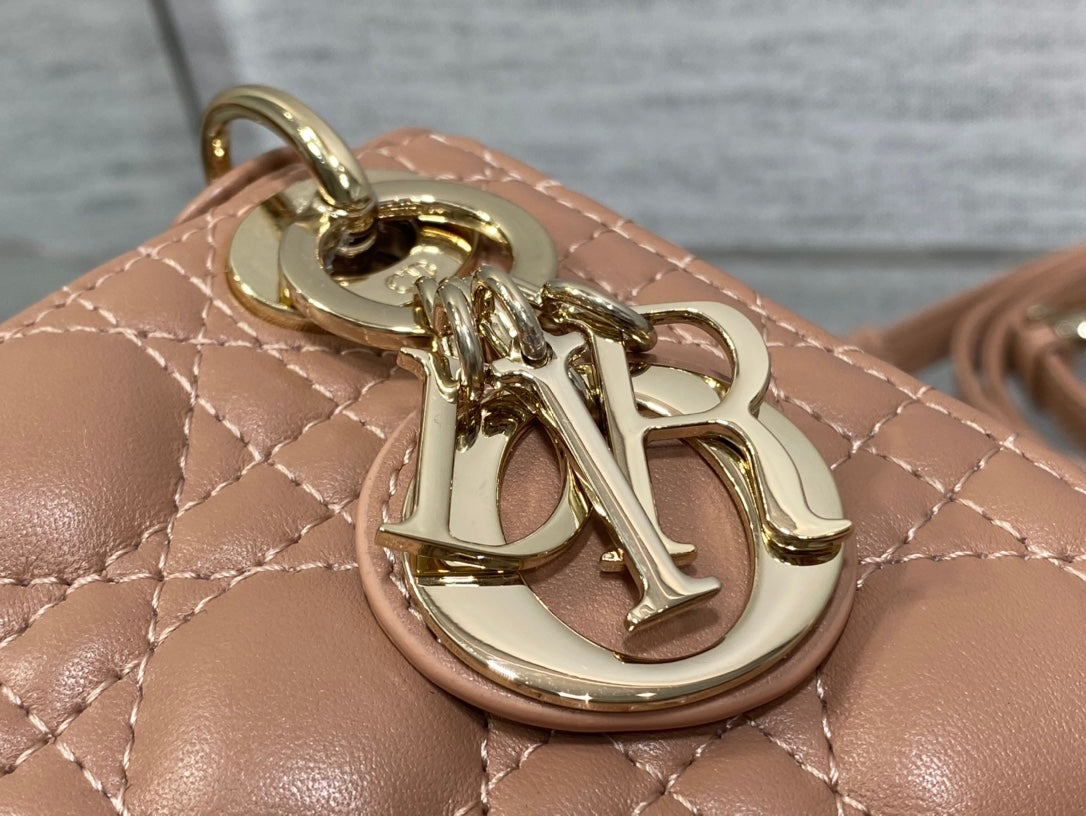 DIOR micro lady 12 pinkish brown lambskin ghw
