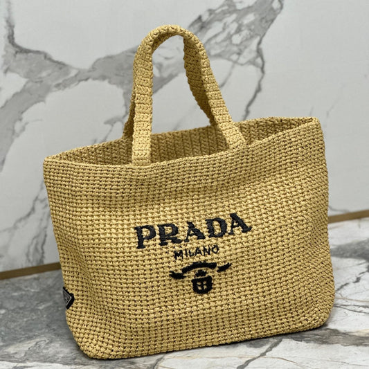 PRADA BEIGE CROCHET TOTE BAG 40CM