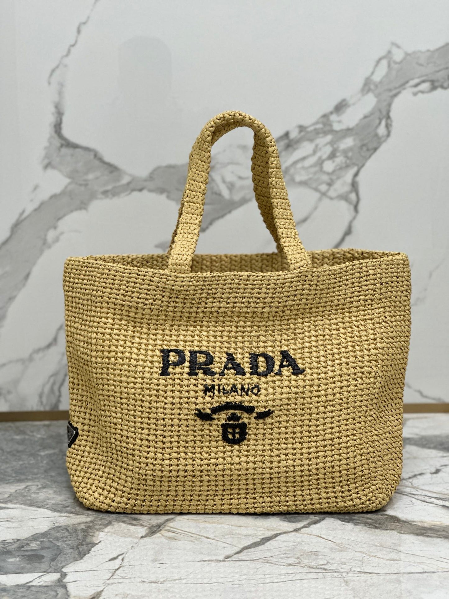 PRADA BEIGE CROCHET TOTE BAG 40CM