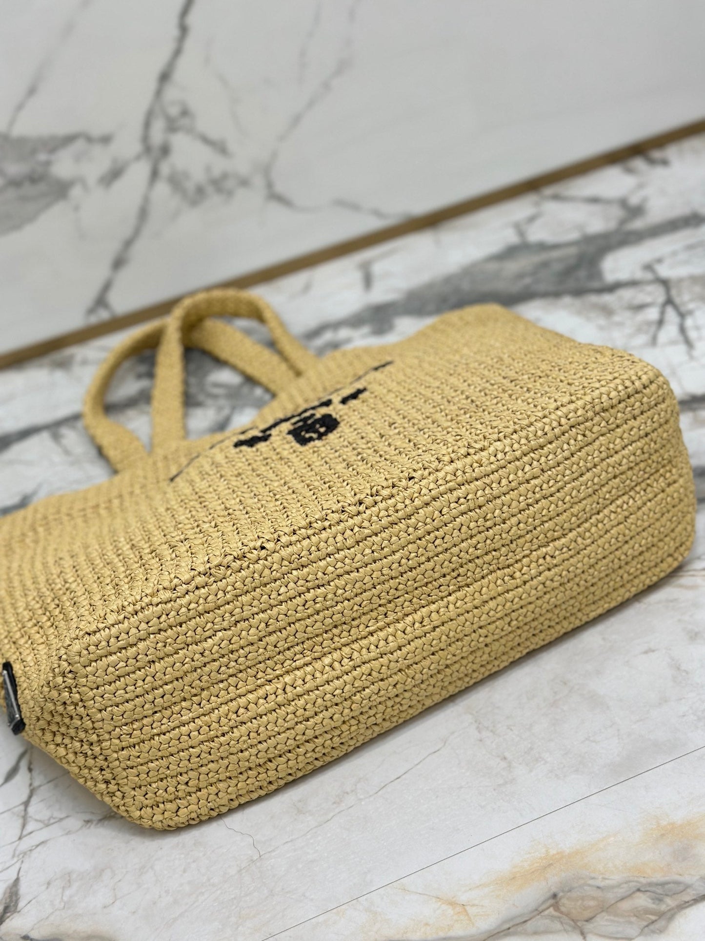 PRADA BEIGE CROCHET TOTE BAG 40CM