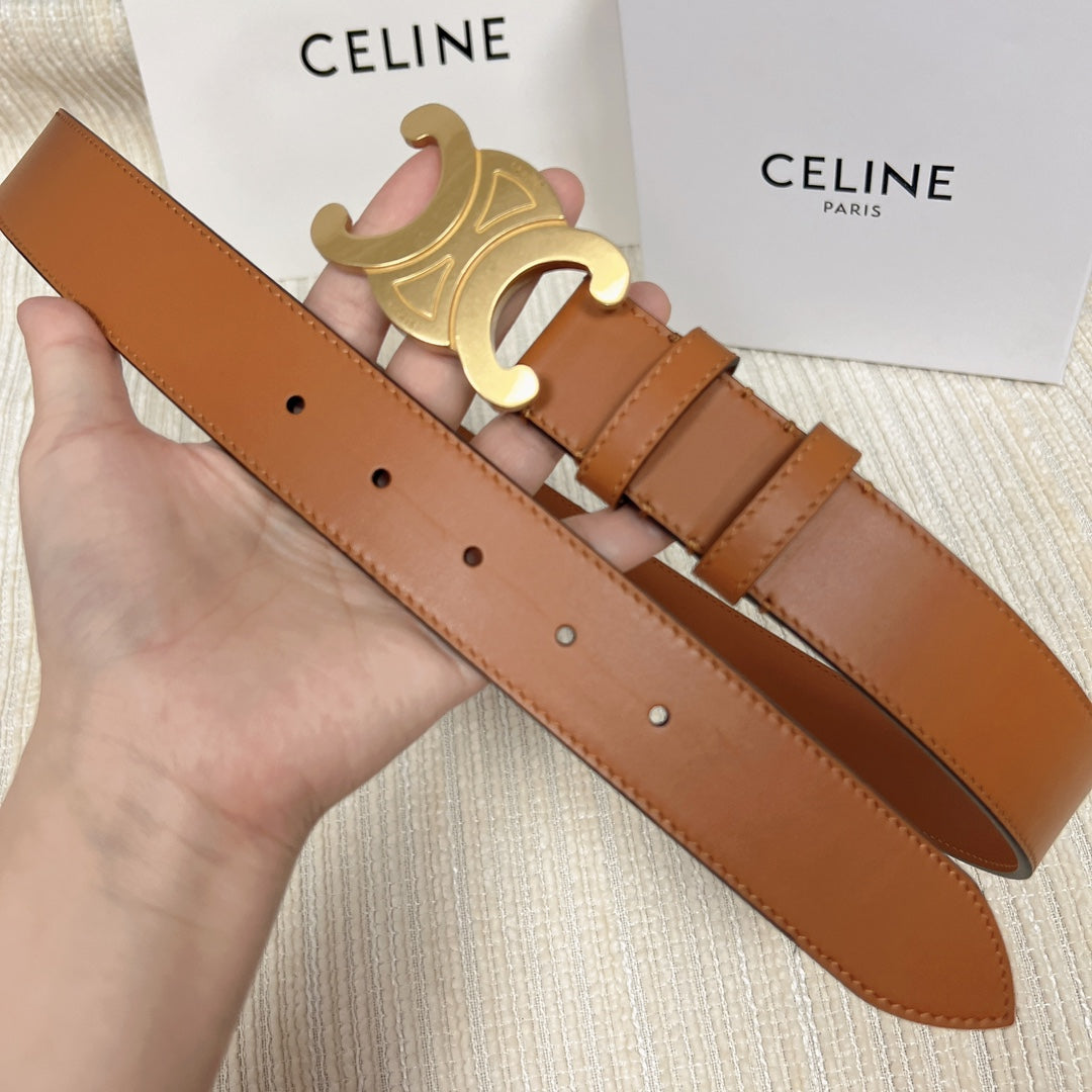 Celine Triomphe Belt 35mm Tan Calfskin Ghw