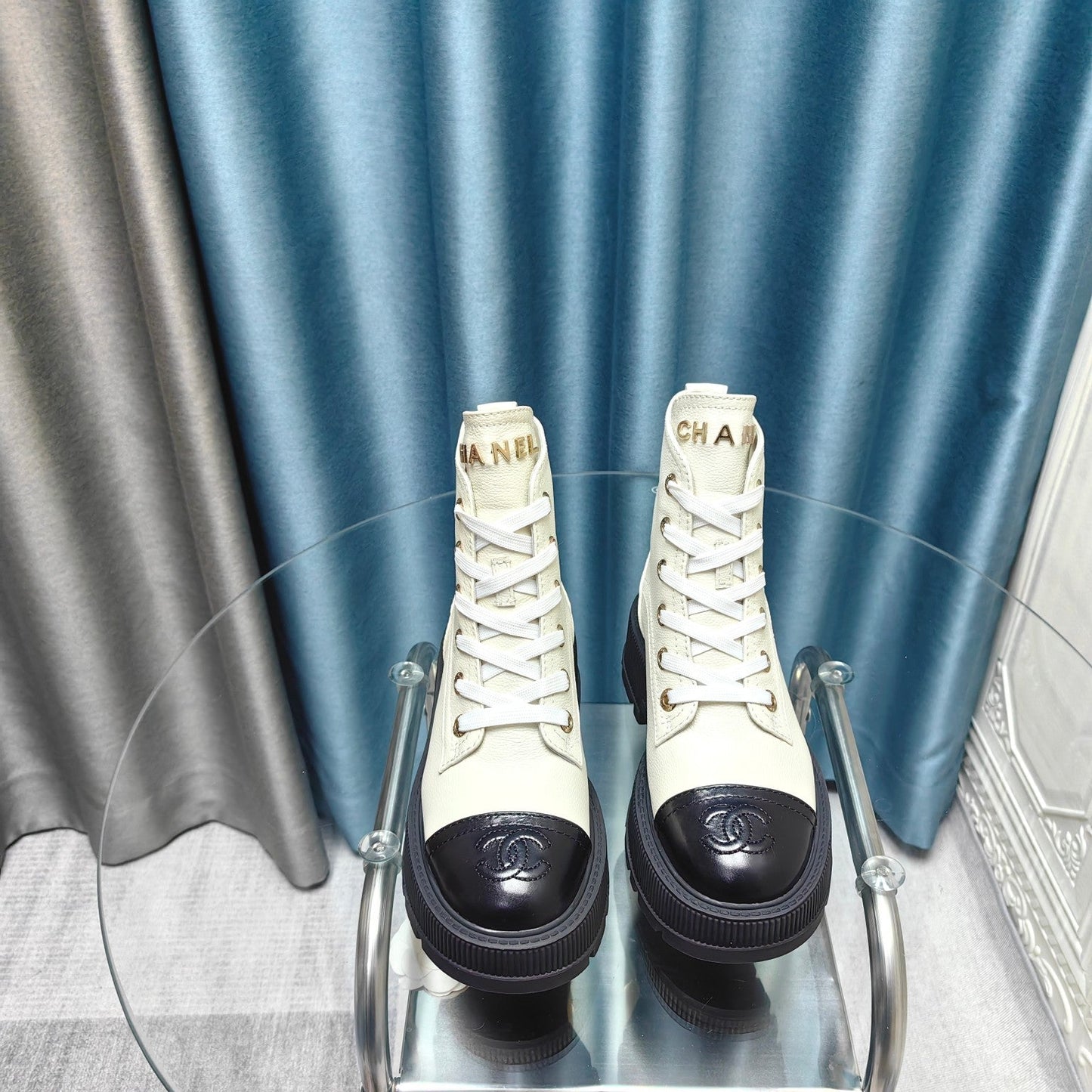 CHANEL Ankle Boots White Lambskin