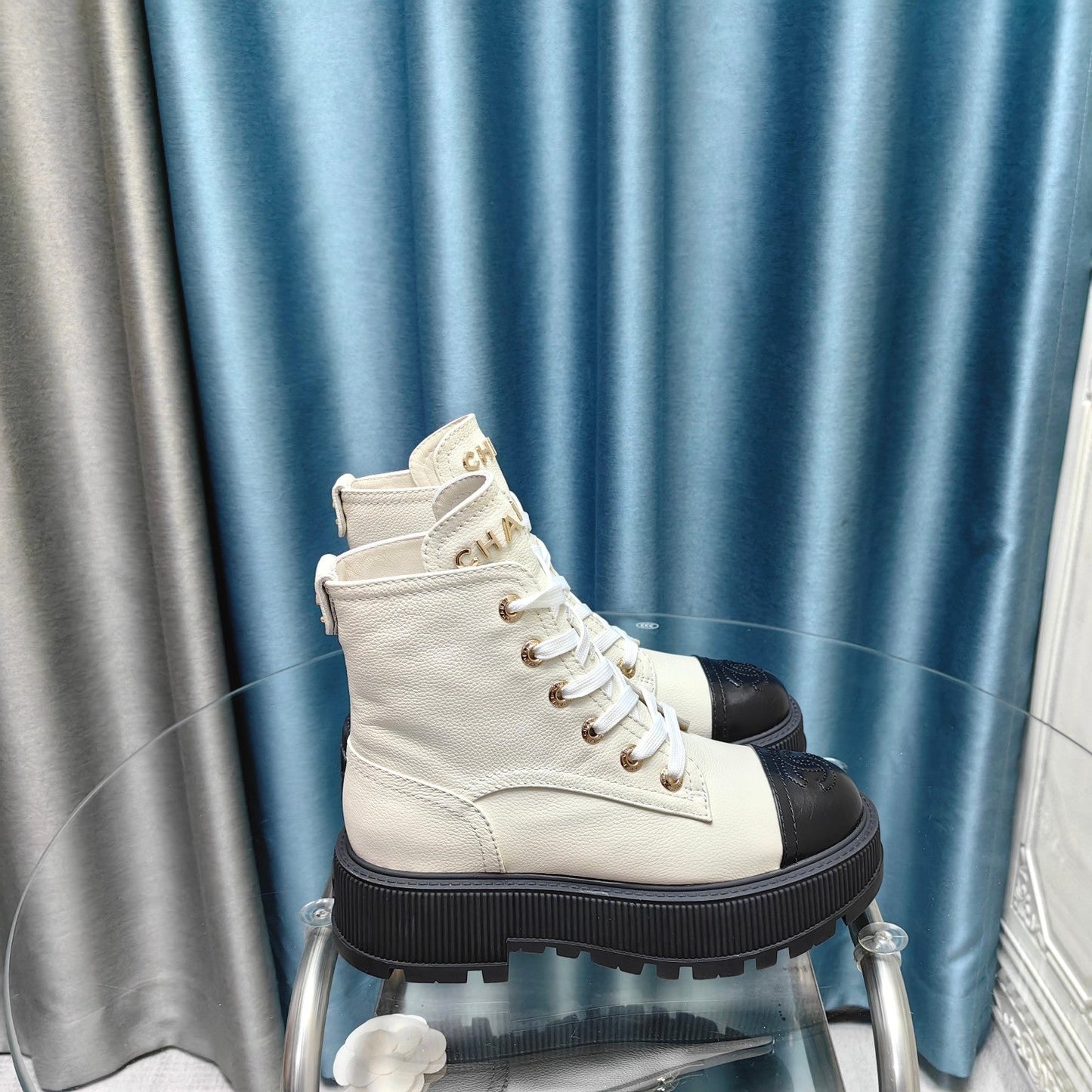 CHANEL Ankle Boots White Lambskin