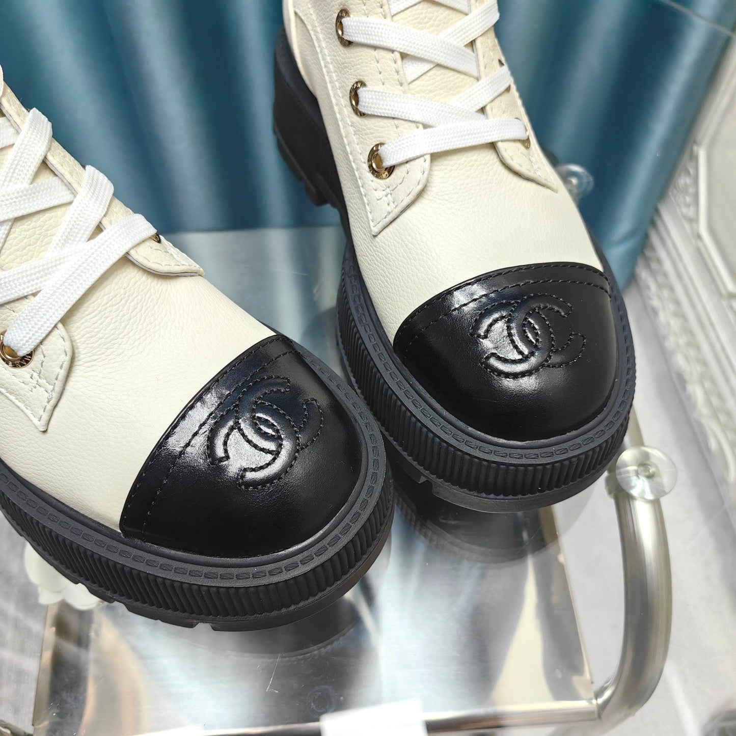 CHANEL Ankle Boots White Lambskin