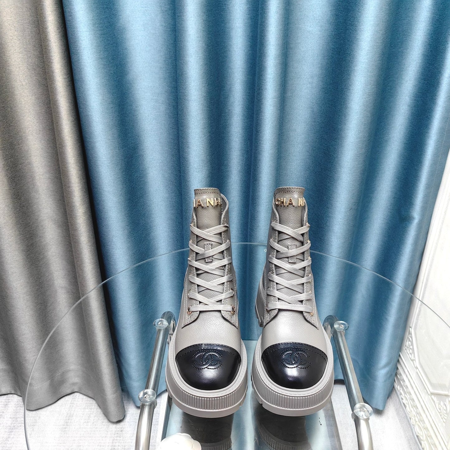 CHANEL Ankle Boots Silver Lambskin