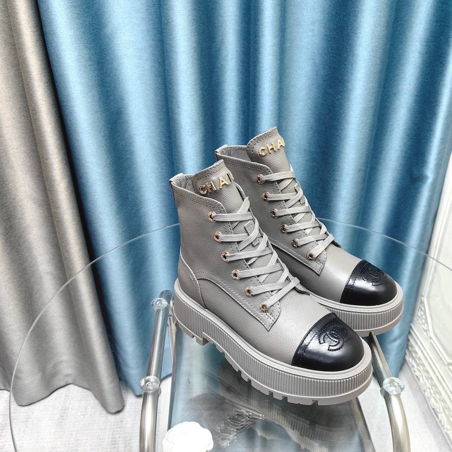CHANEL Ankle Boots Silver Lambskin