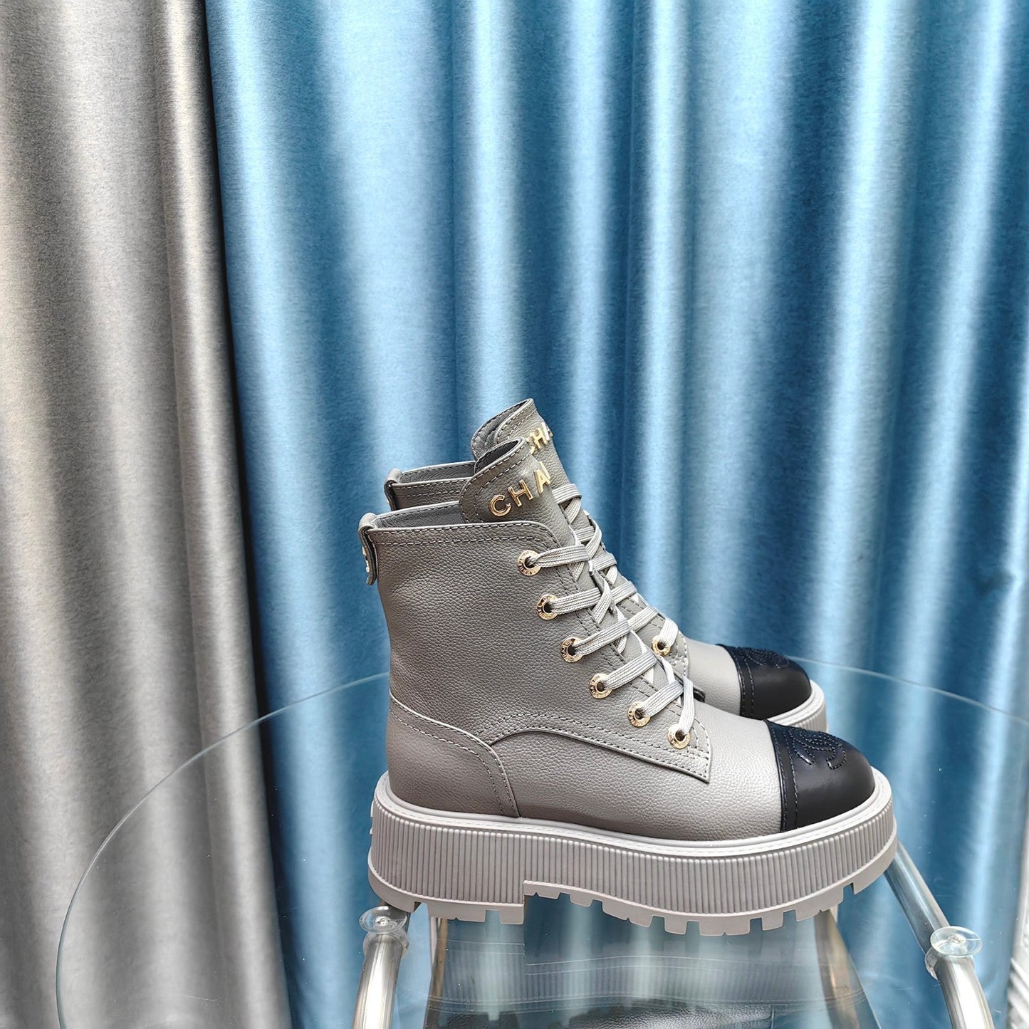 CHANEL Ankle Boots Silver Lambskin