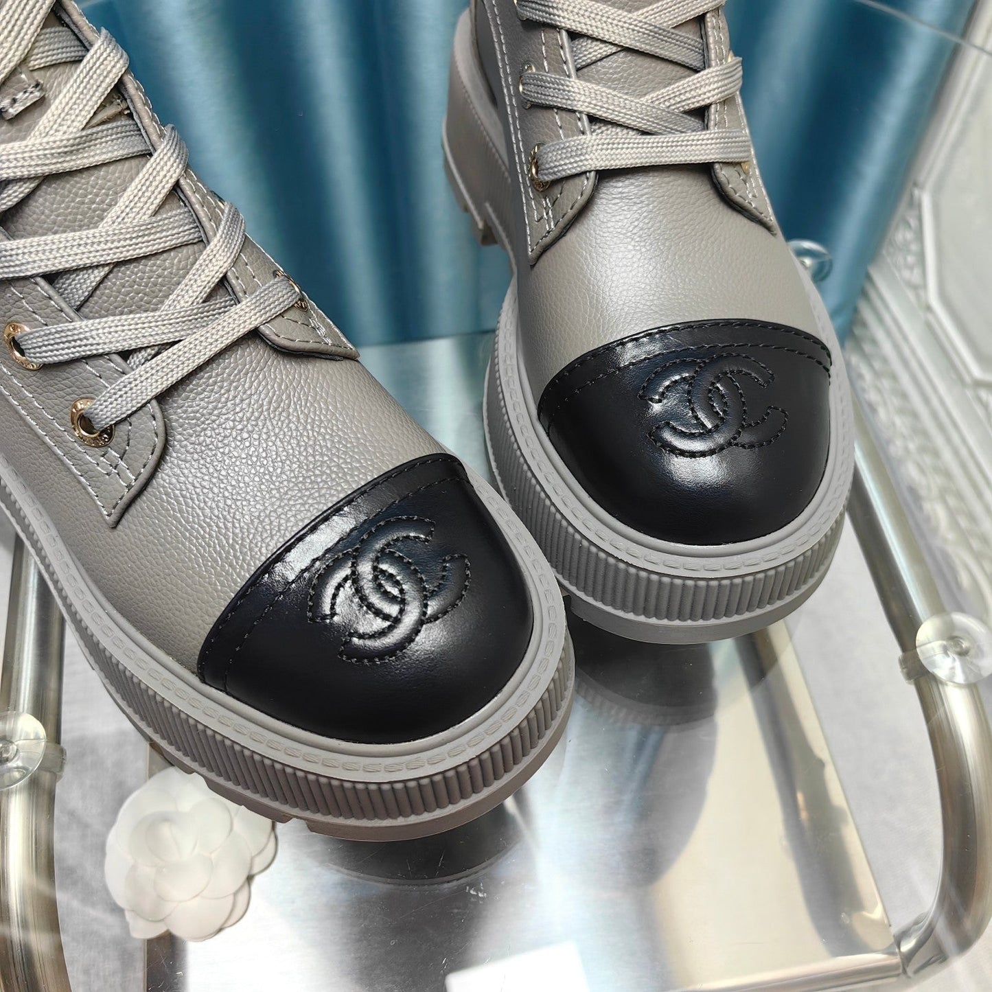 CHANEL Ankle Boots Silver Lambskin