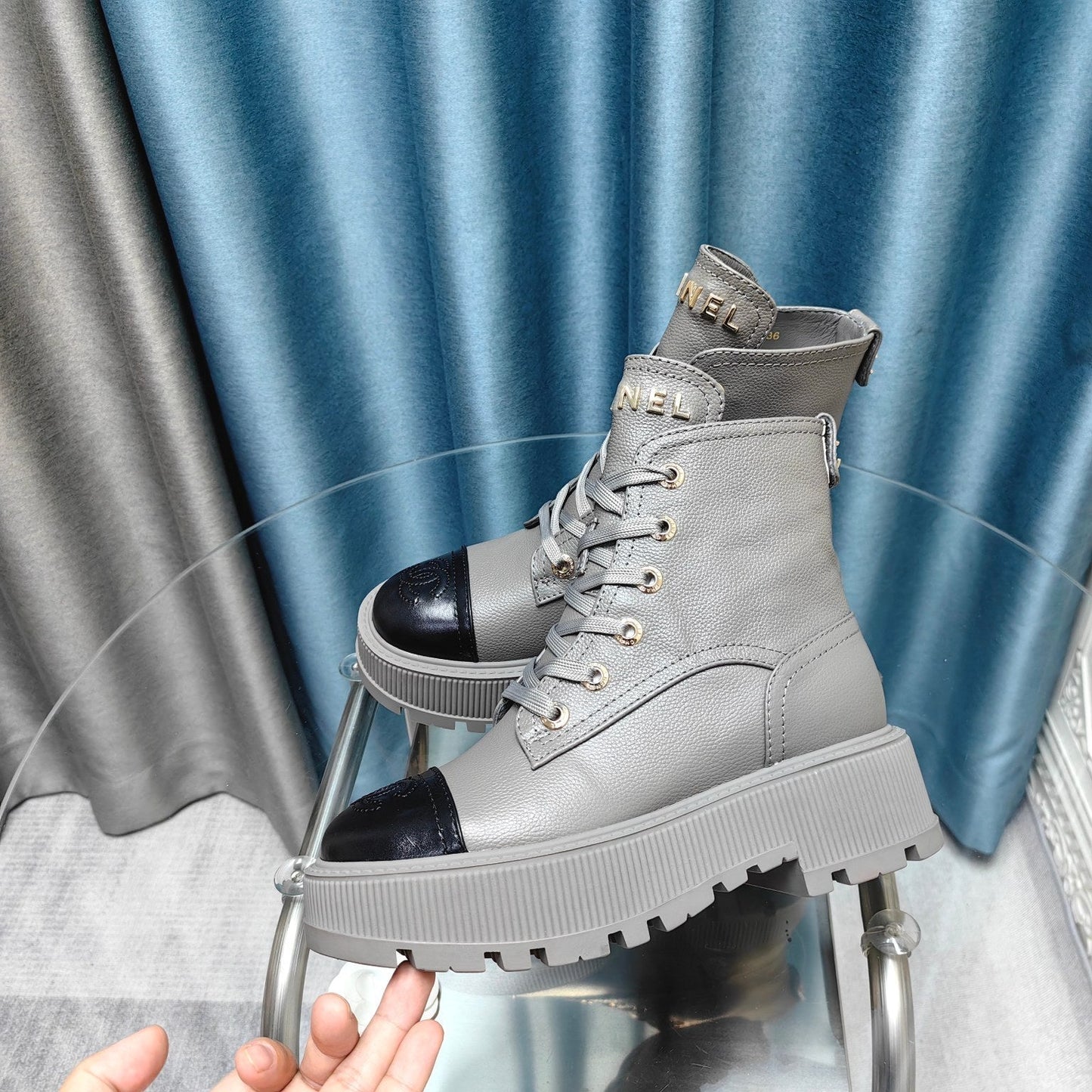 CHANEL Ankle Boots Silver Lambskin