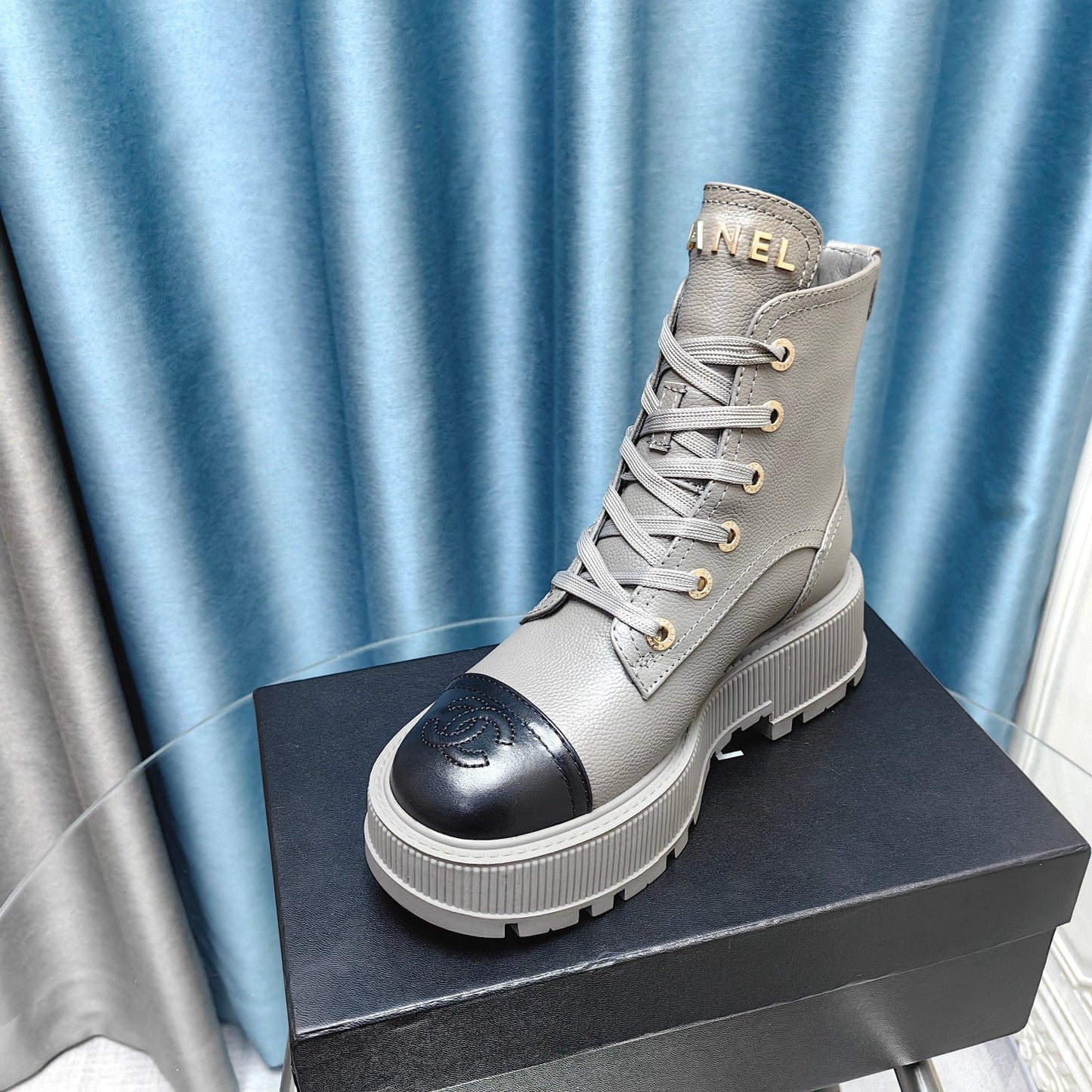 CHANEL Ankle Boots Silver Lambskin