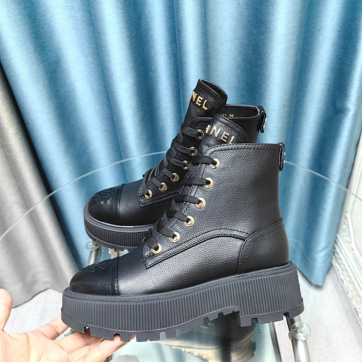 CHANEL Ankle Boots Black Lambskin