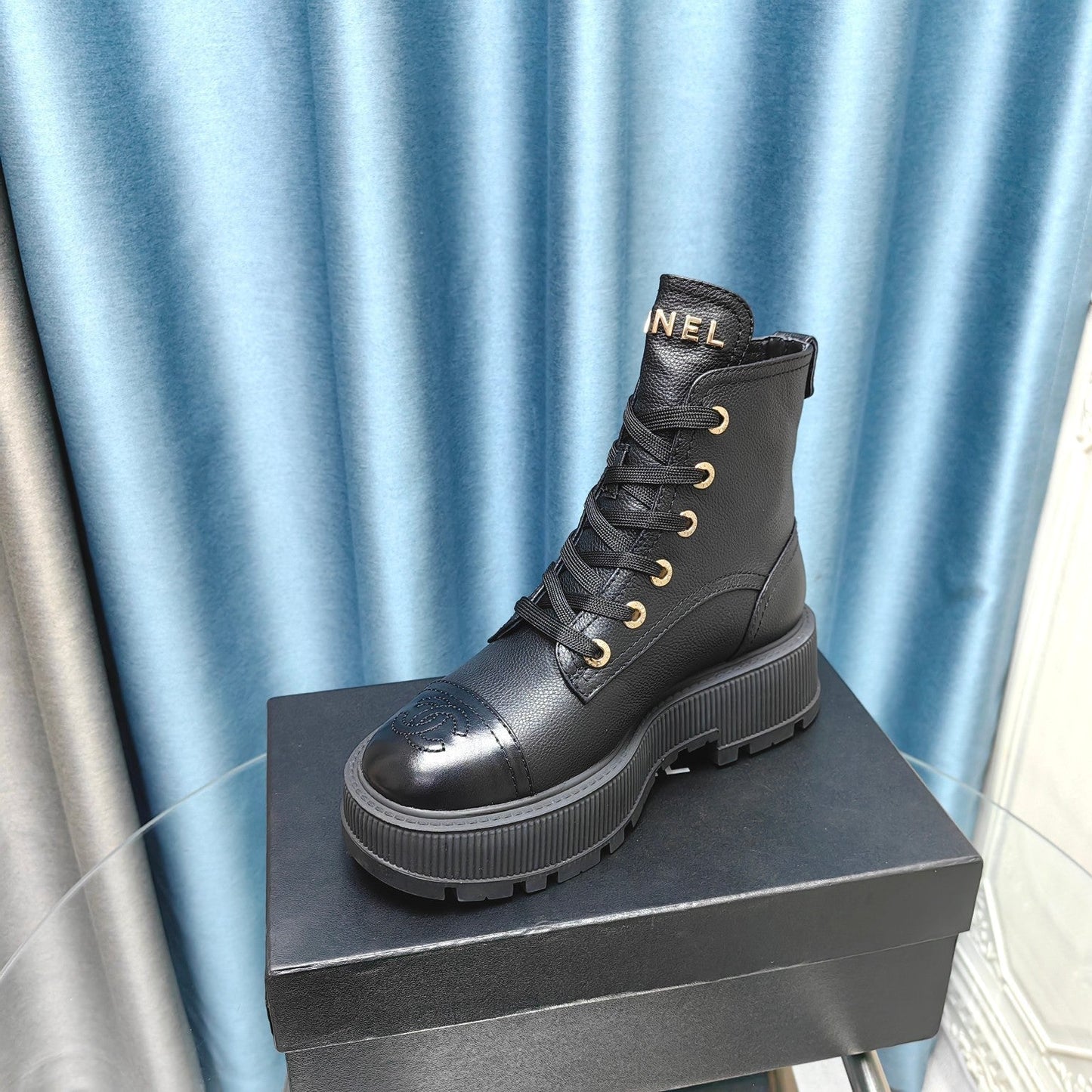 CHANEL Ankle Boots Black Lambskin