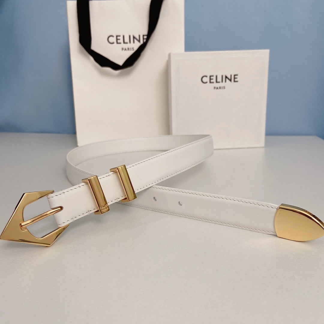 Celine Medium Spike Belt 25mm White Calfskin Loop Gold Ghw
