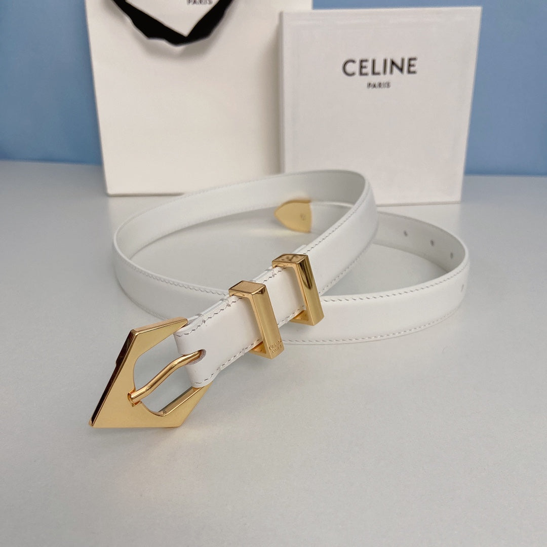 Celine Medium Spike Belt 25mm White Calfskin Loop Gold Ghw