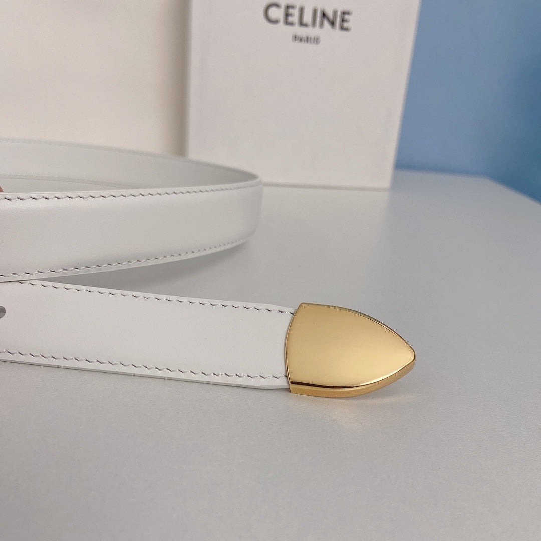 Celine Medium Spike Belt 25mm White Calfskin Loop Gold Ghw