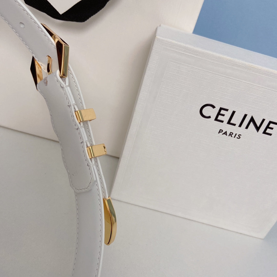 Celine Medium Spike Belt 25mm White Calfskin Loop Gold Ghw