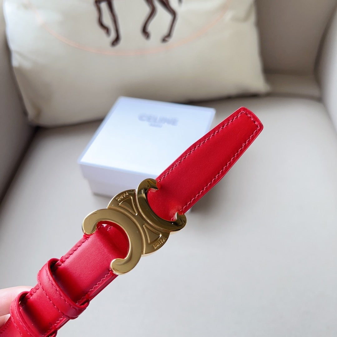 Celine Medium Triomphe Belt 25mm Red Calfskin Ghw