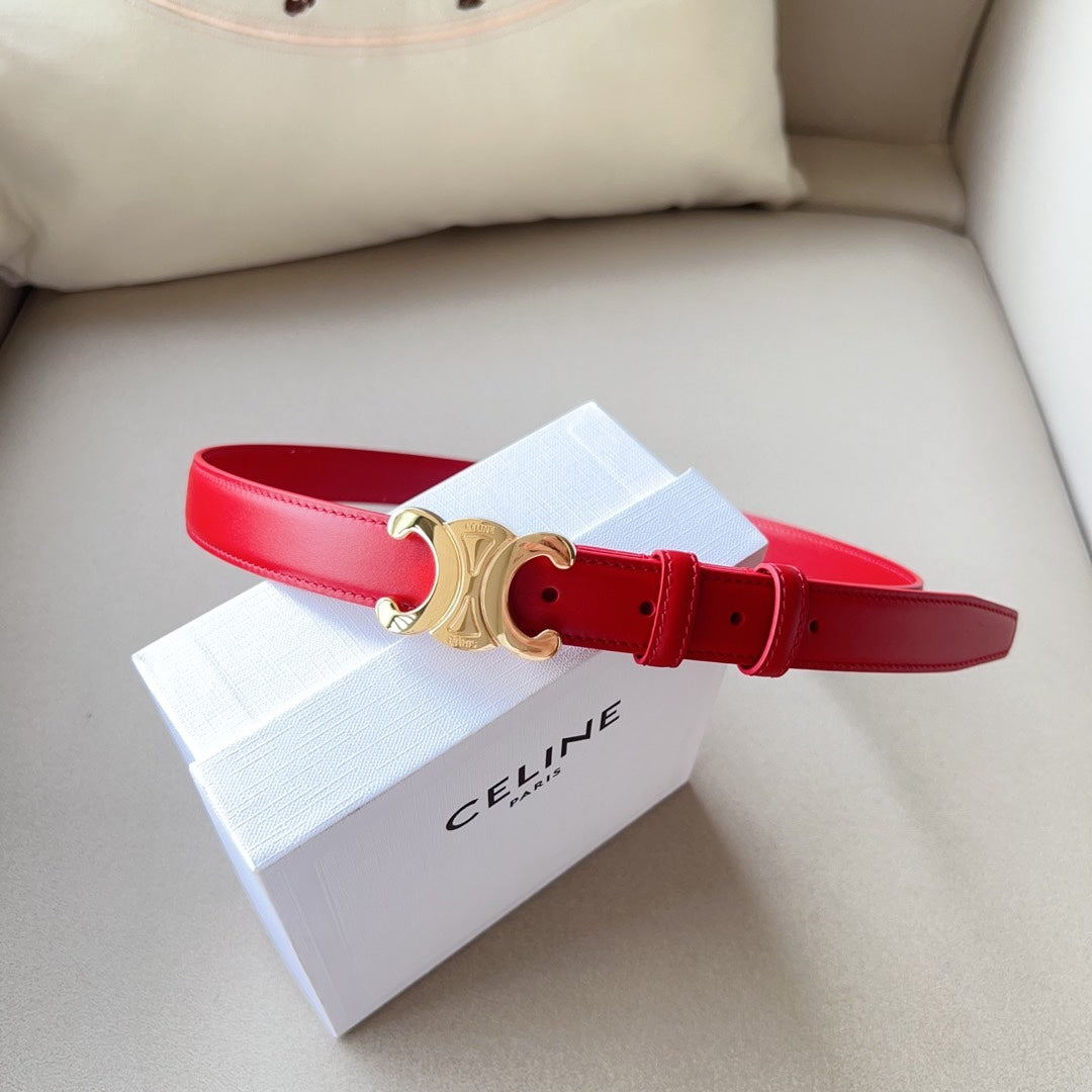 Celine Medium Triomphe Belt 25mm Red Calfskin Ghw