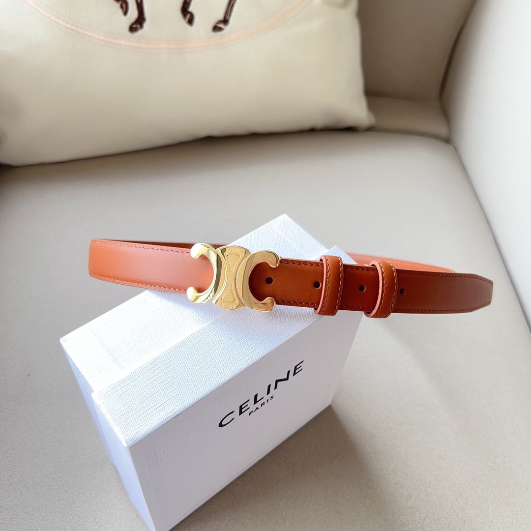 Celine Medium Triomphe Belt 25mm Tan Calfskin Ghw