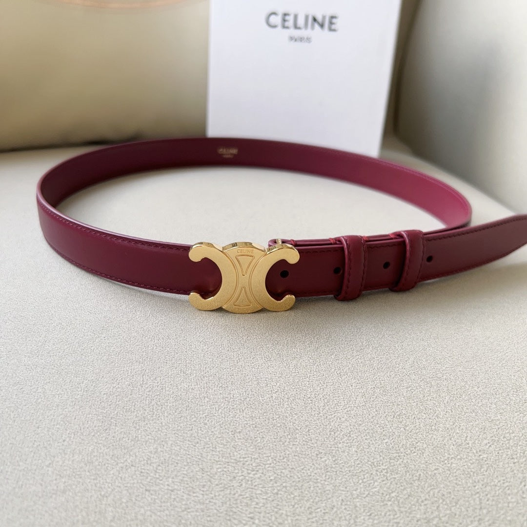 Celine Medium Triomphe Belt 25mm Wine Calfskin Ghw