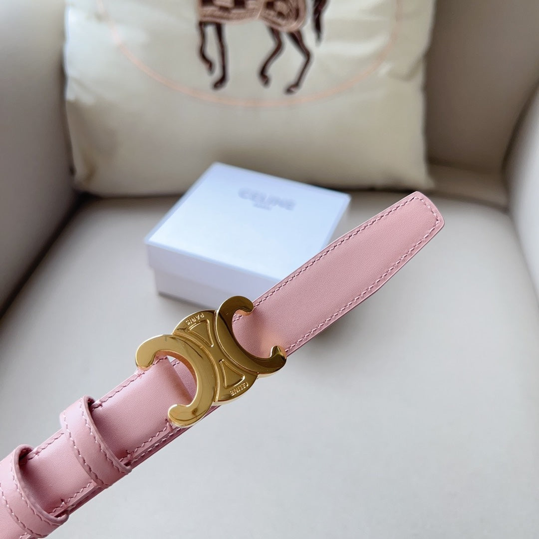 Celine Medium Triomphe Belt 25mm Pink Calfskin Ghw