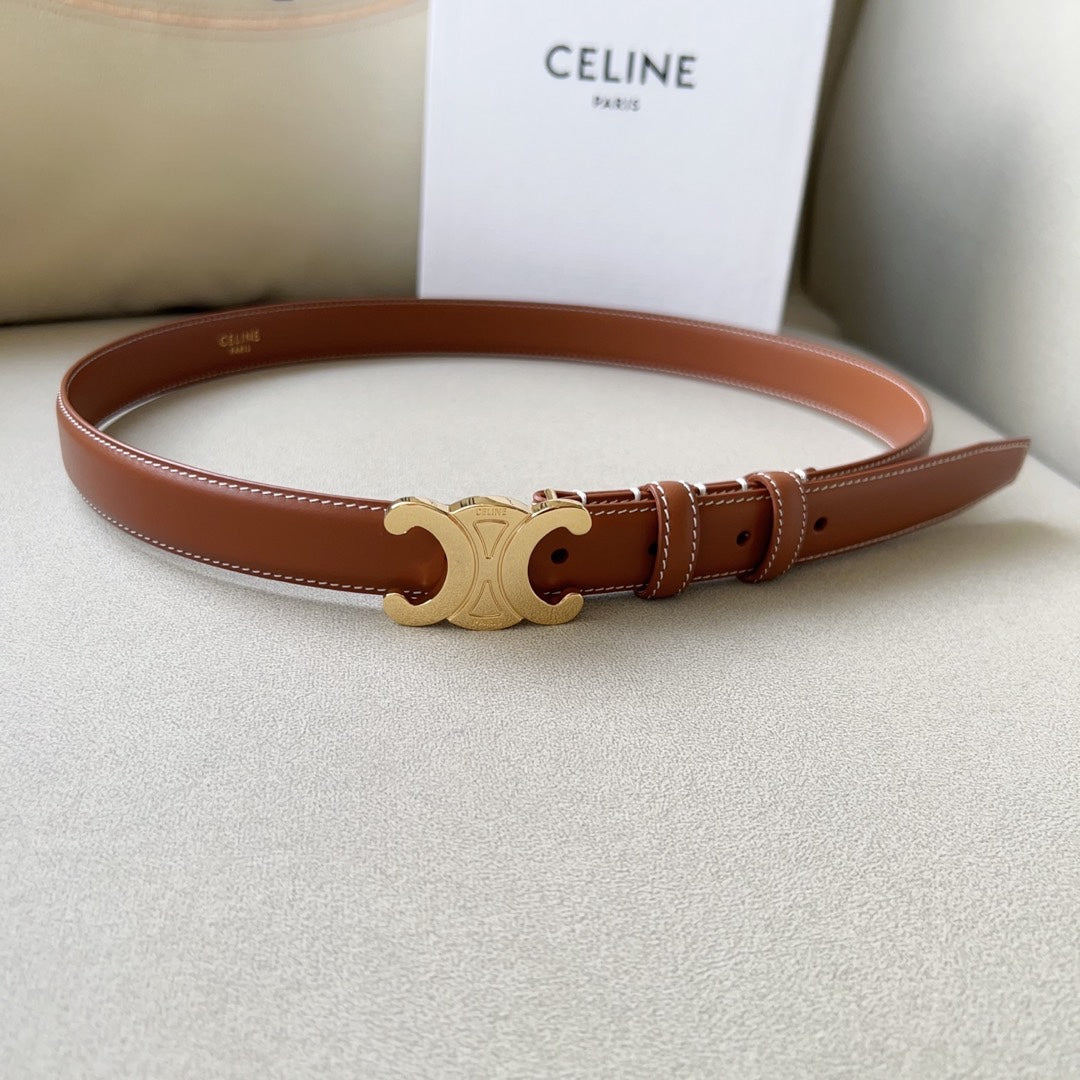 Celine Medium Triomphe Belt 25mm Tan Calfskin White Line Finishing Ghw