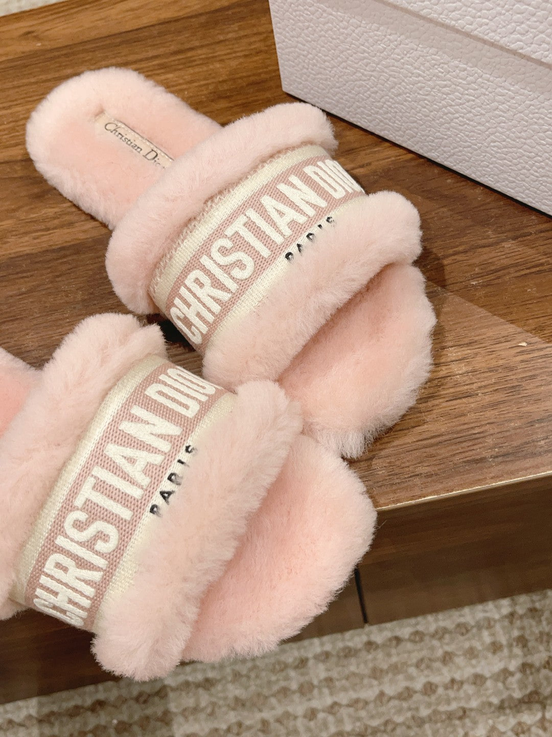 DIOR Dway Slide Pastel Pink Fleece Lining And Canvas Fabric