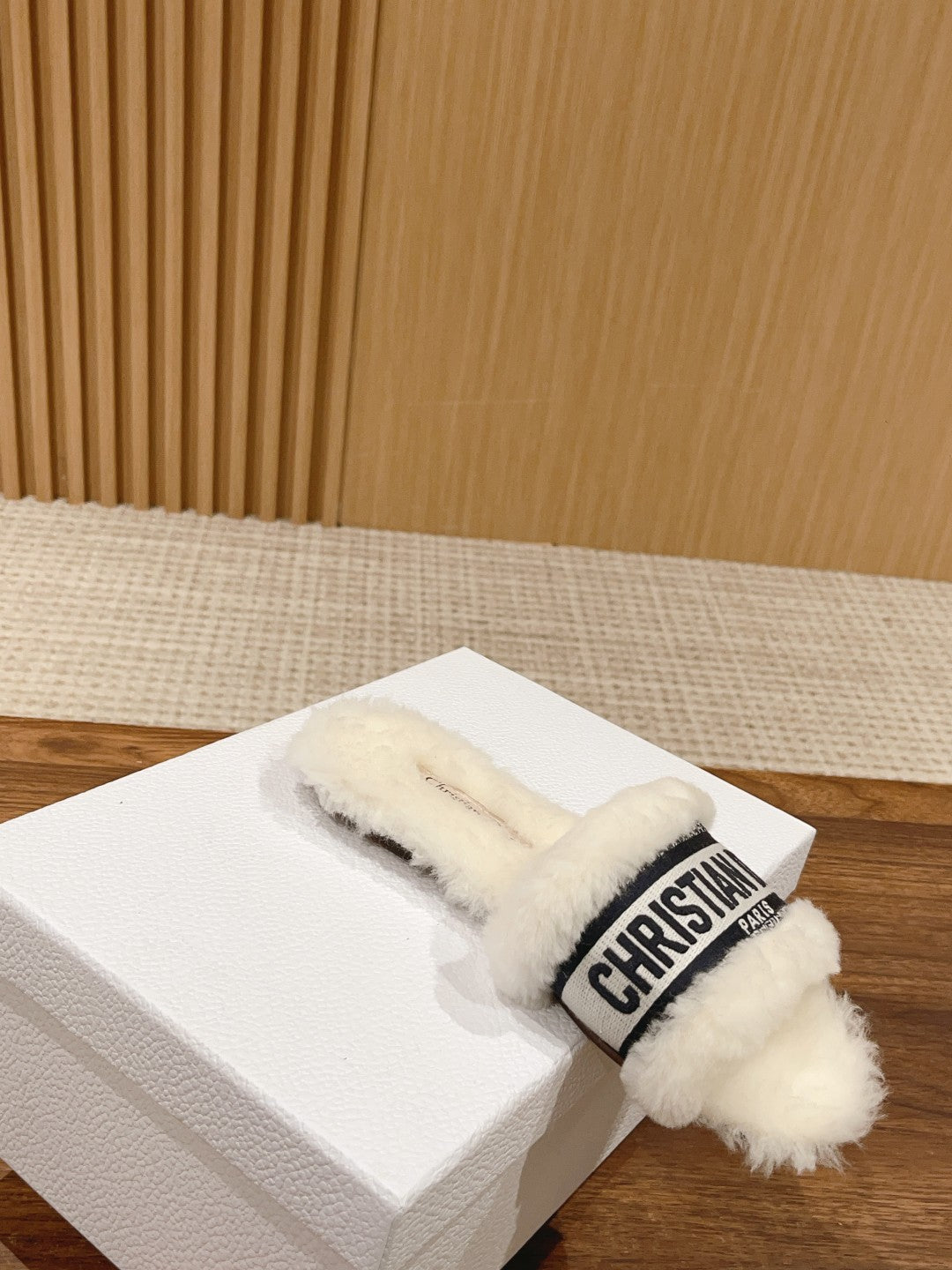 DIOR Dway Slide White Black Fleece Lining And Canvas Fabric