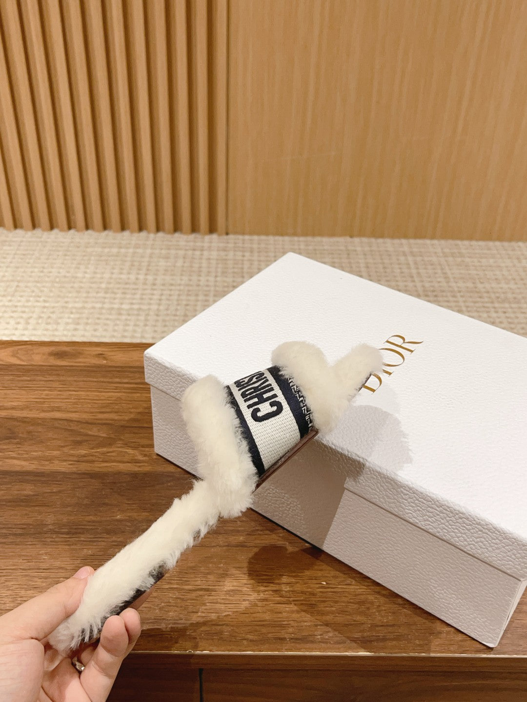 DIOR Dway Slide White Black Fleece Lining And Canvas Fabric