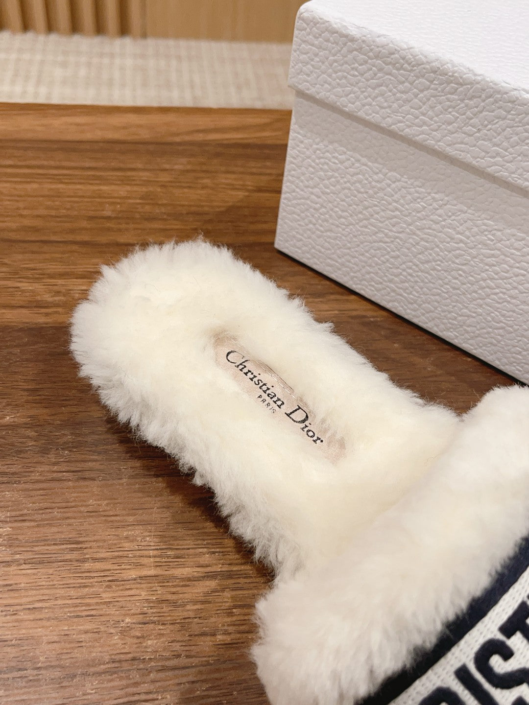 DIOR Dway Slide White Black Fleece Lining And Canvas Fabric