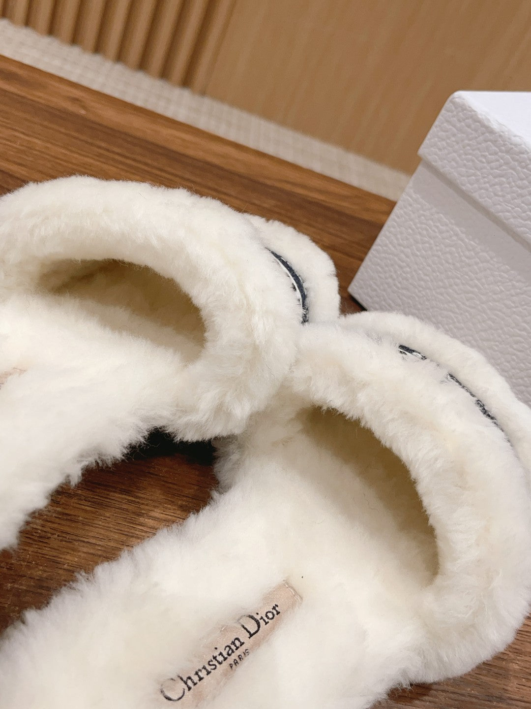 DIOR Dway Slide White Black Fleece Lining And Canvas Fabric