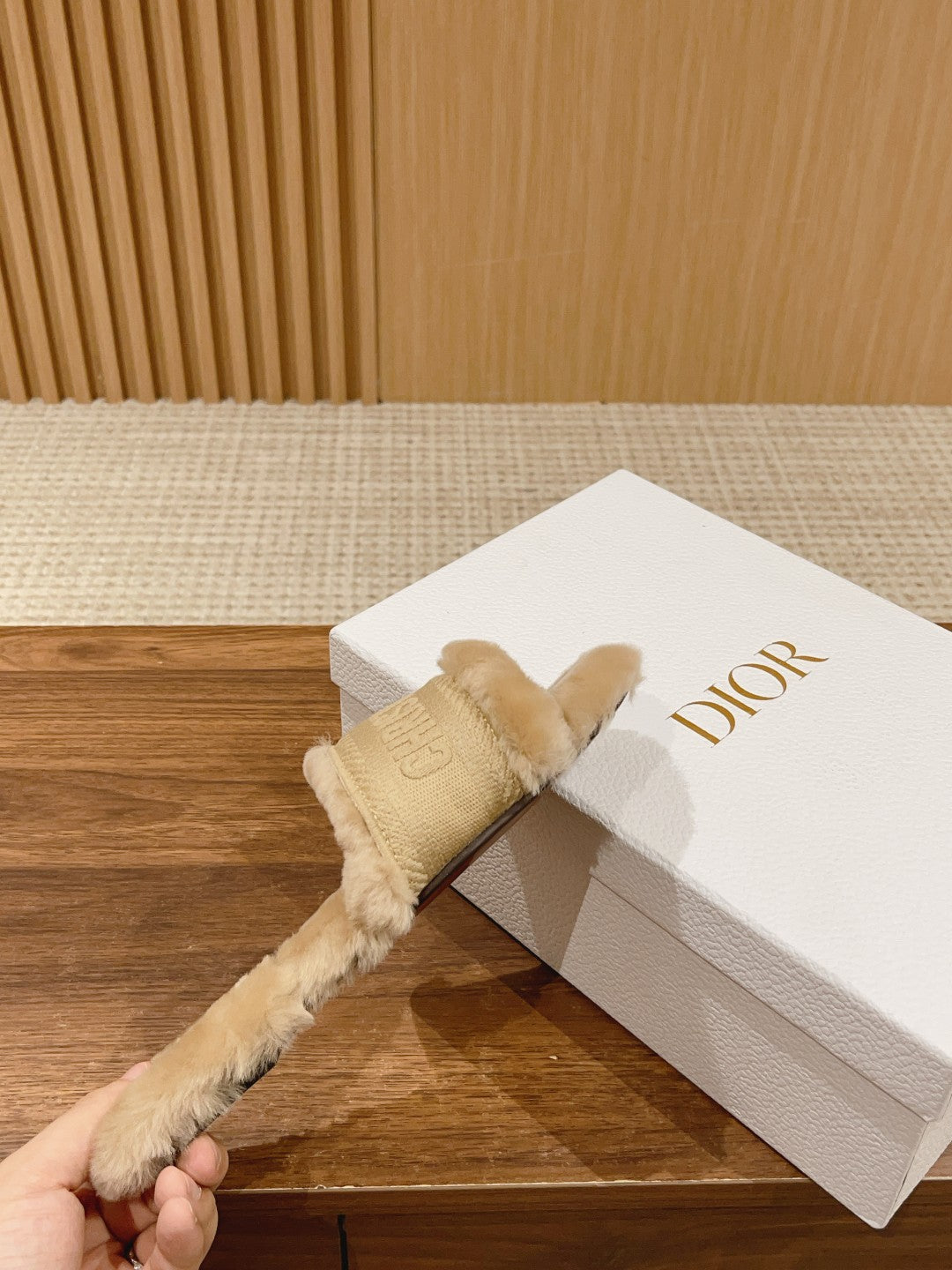 DIOR Dway Slide Beige Fleece Lining And Canvas Fabric