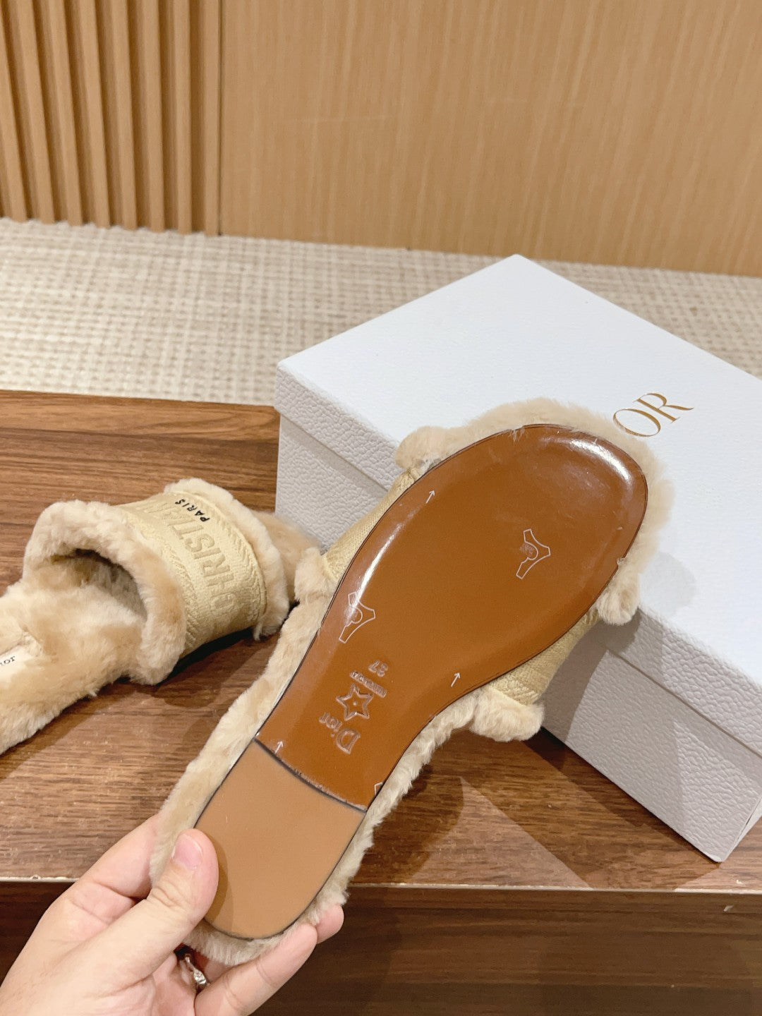 DIOR Dway Slide Beige Fleece Lining And Canvas Fabric