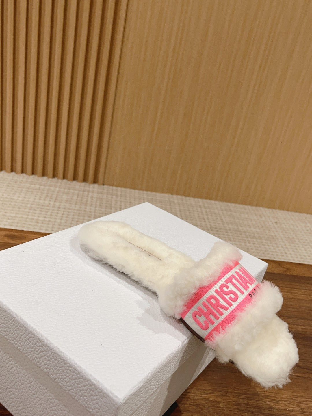 DIOR Dway Slide White Pink Fleece Lining And Canvas Fabric