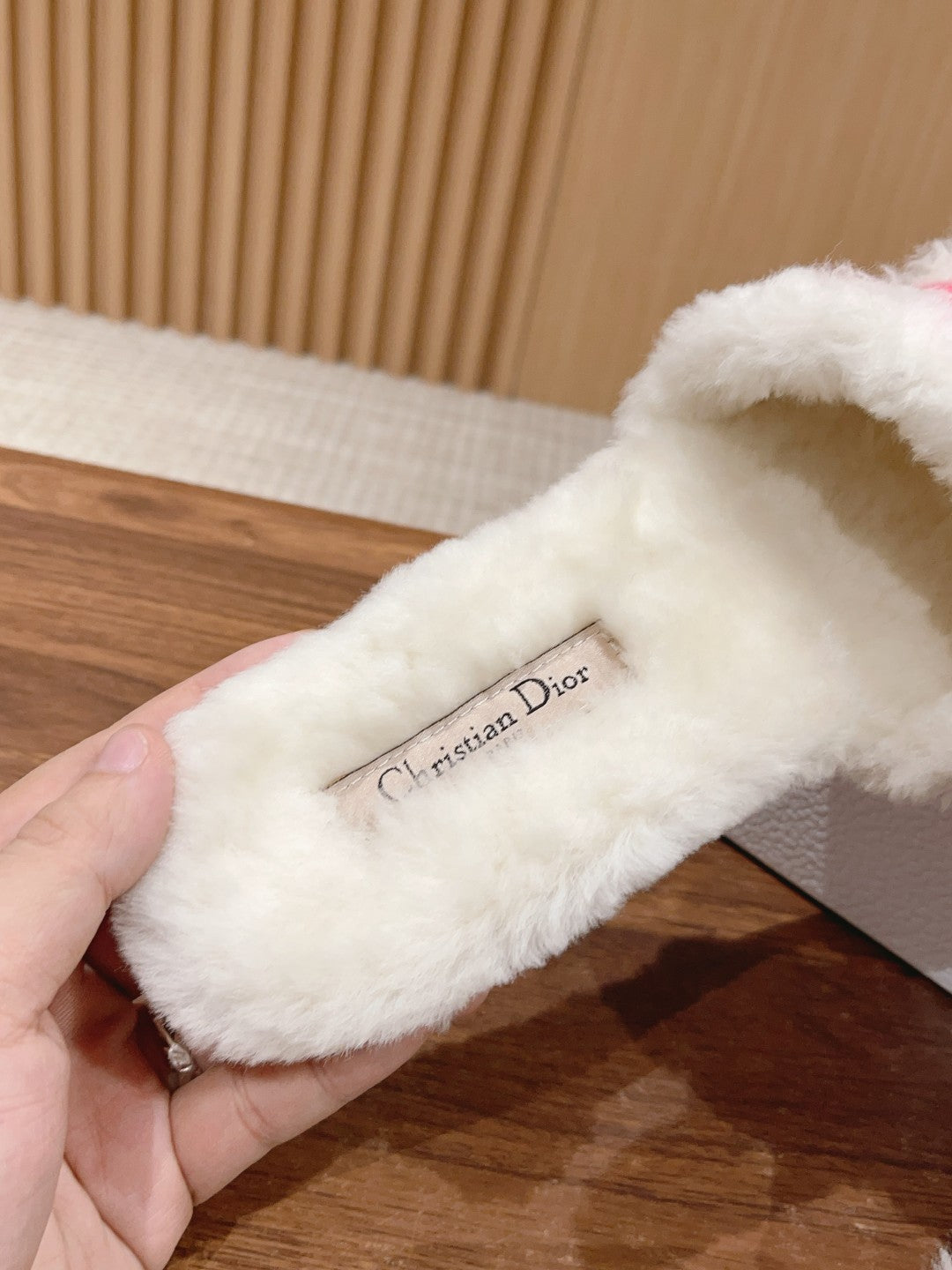 DIOR Dway Slide White Pink Fleece Lining And Canvas Fabric