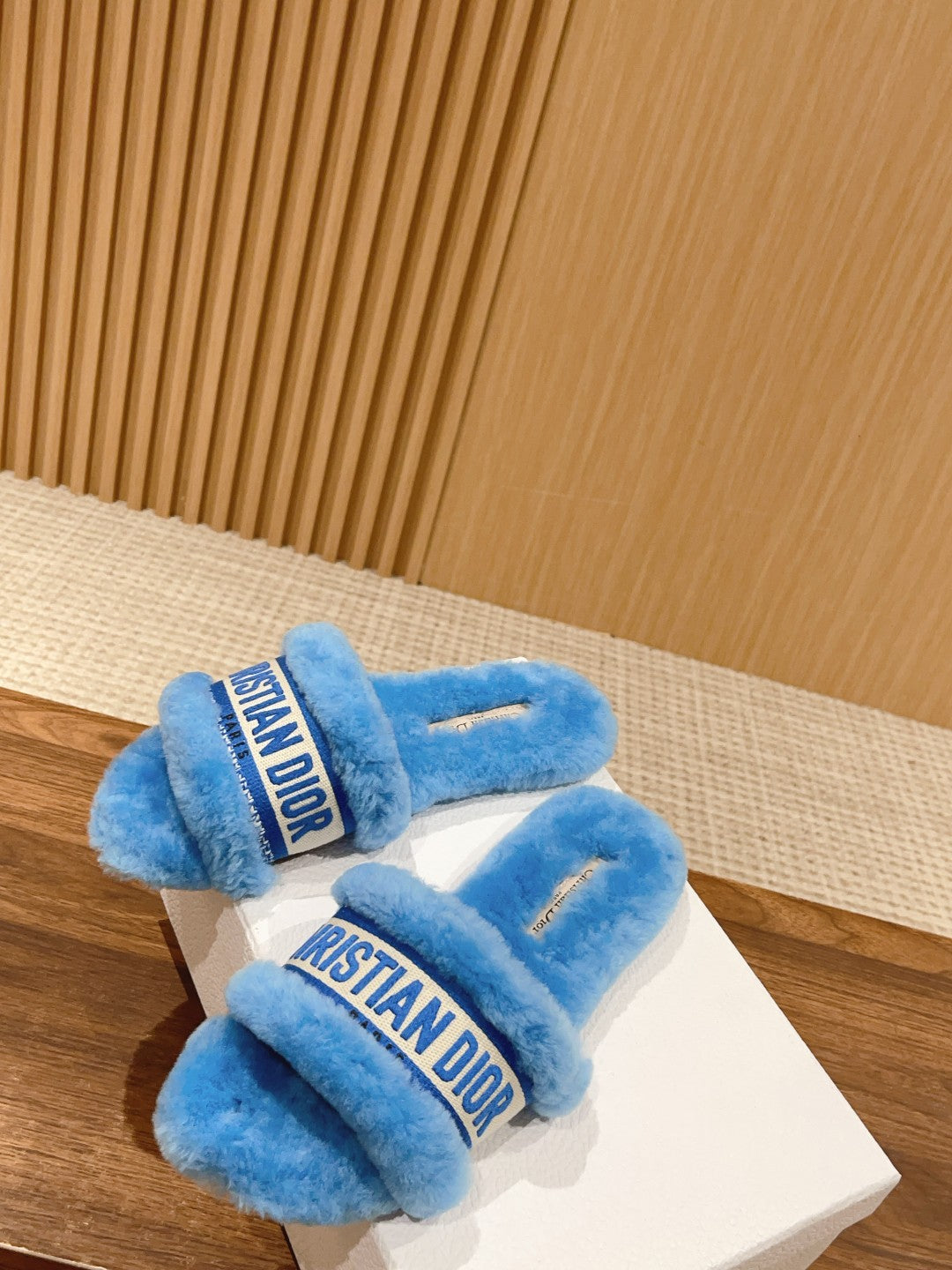 DIOR Dway Slide Sky Blue Fleece Lining And Canvas Fabric