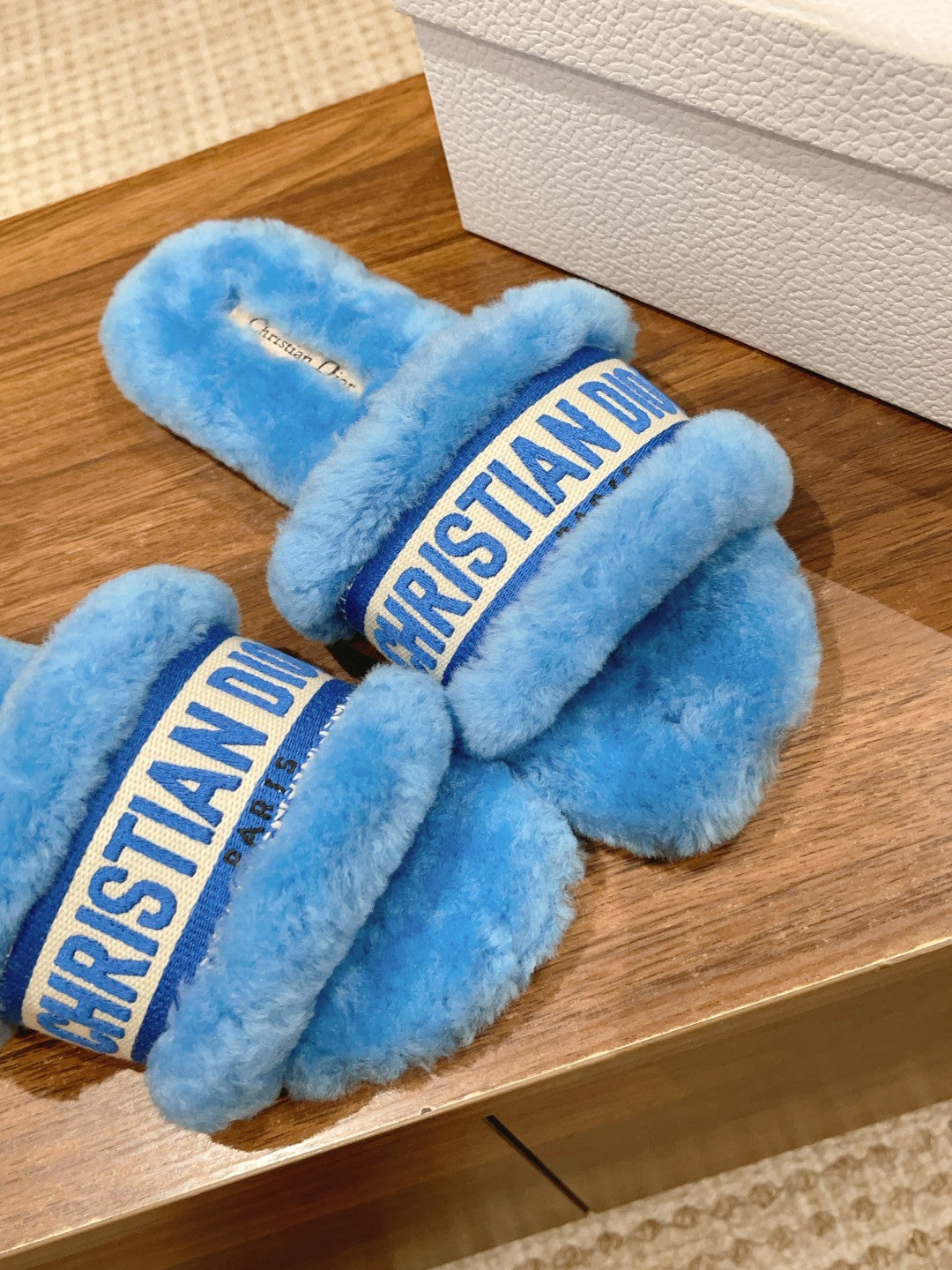 DIOR Dway Slide Sky Blue Fleece Lining And Canvas Fabric