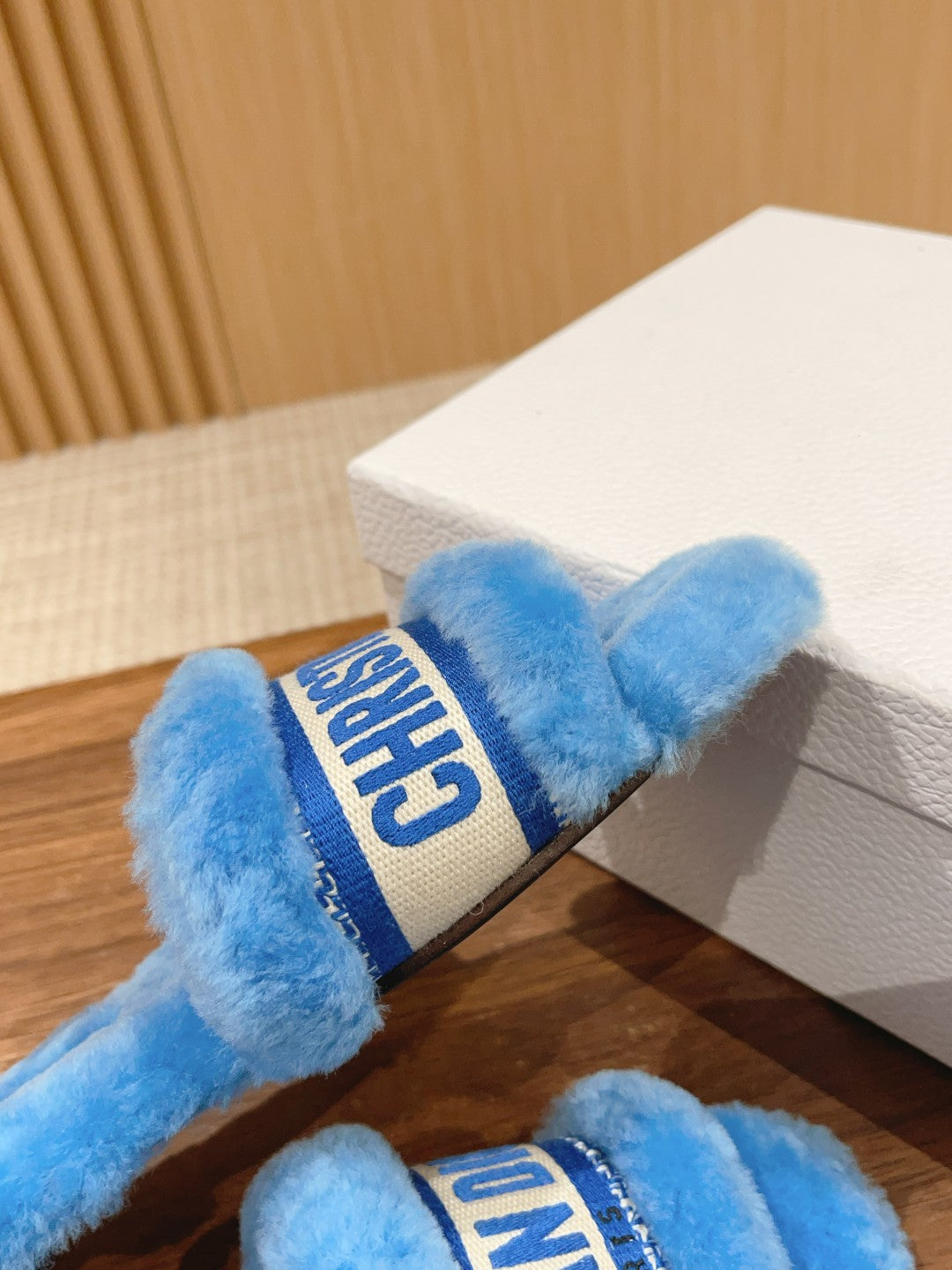DIOR Dway Slide Sky Blue Fleece Lining And Canvas Fabric