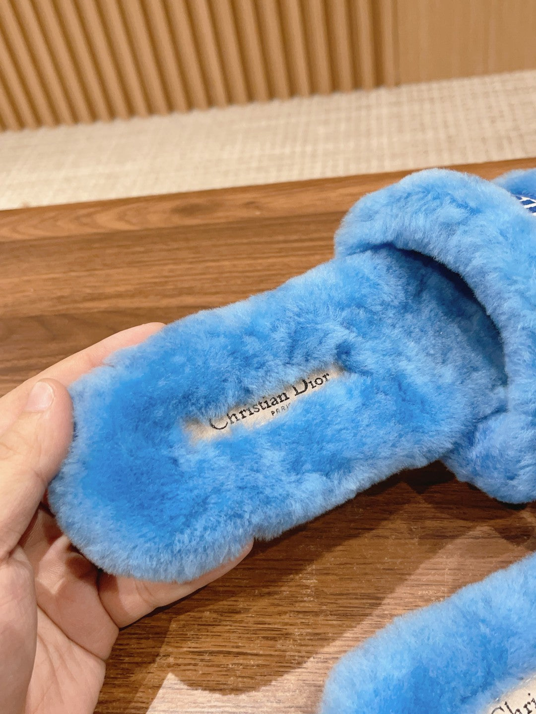 DIOR Dway Slide Sky Blue Fleece Lining And Canvas Fabric