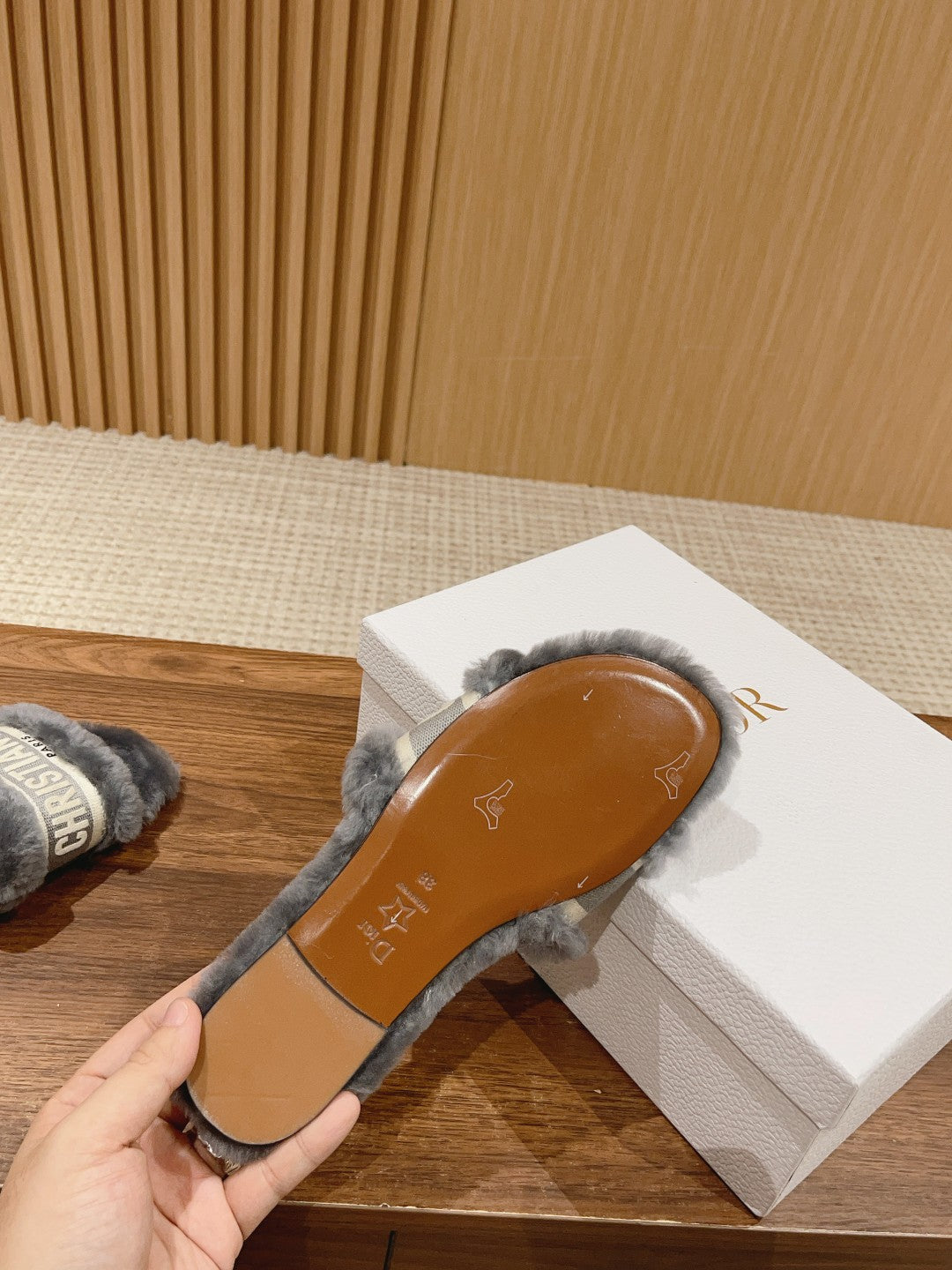 DIOR Dway Slide Grey Fleece Lining And Canvas Fabric