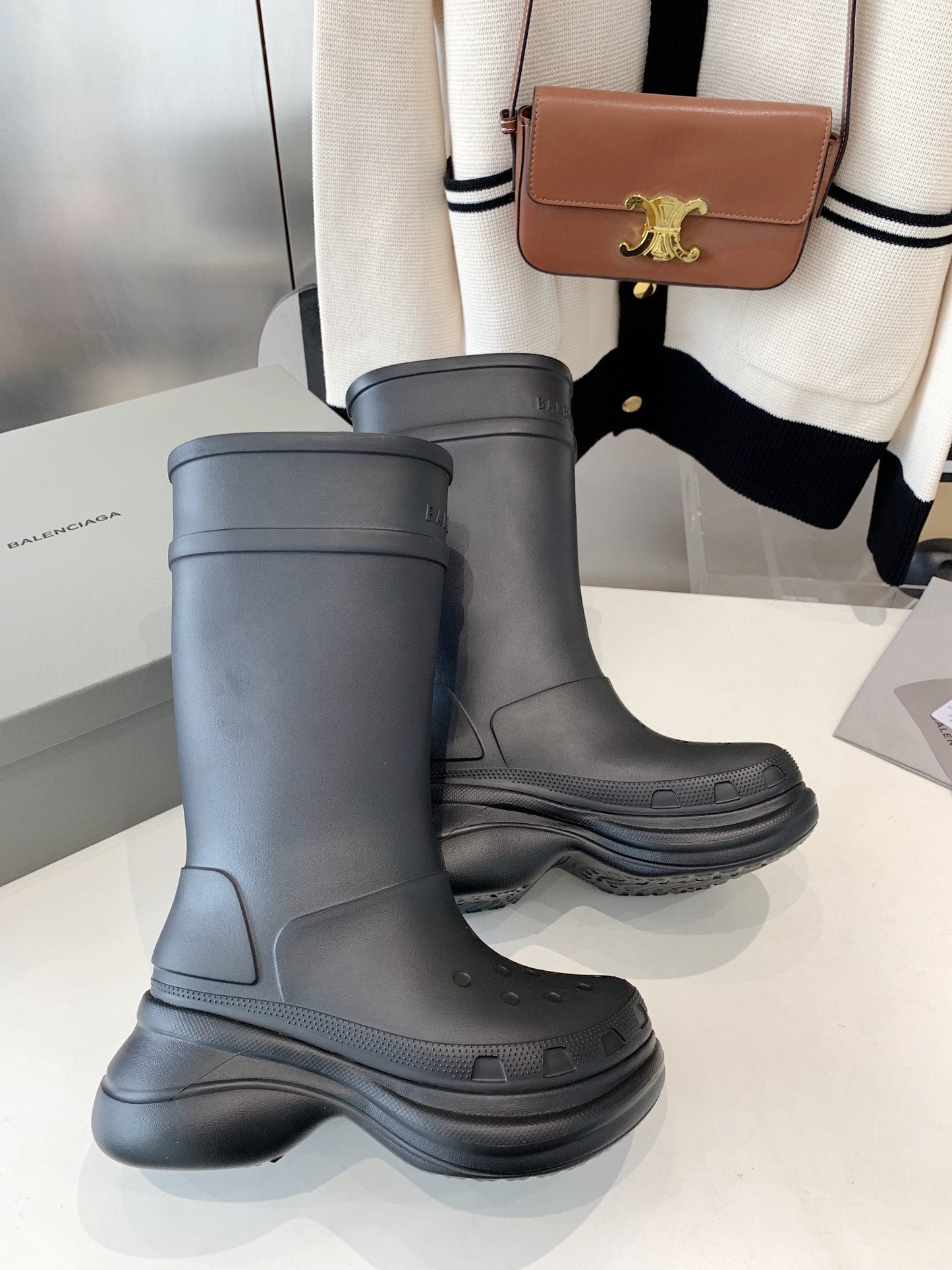 Balanciaga CROCS BOOTS IN BLACK RUBBER