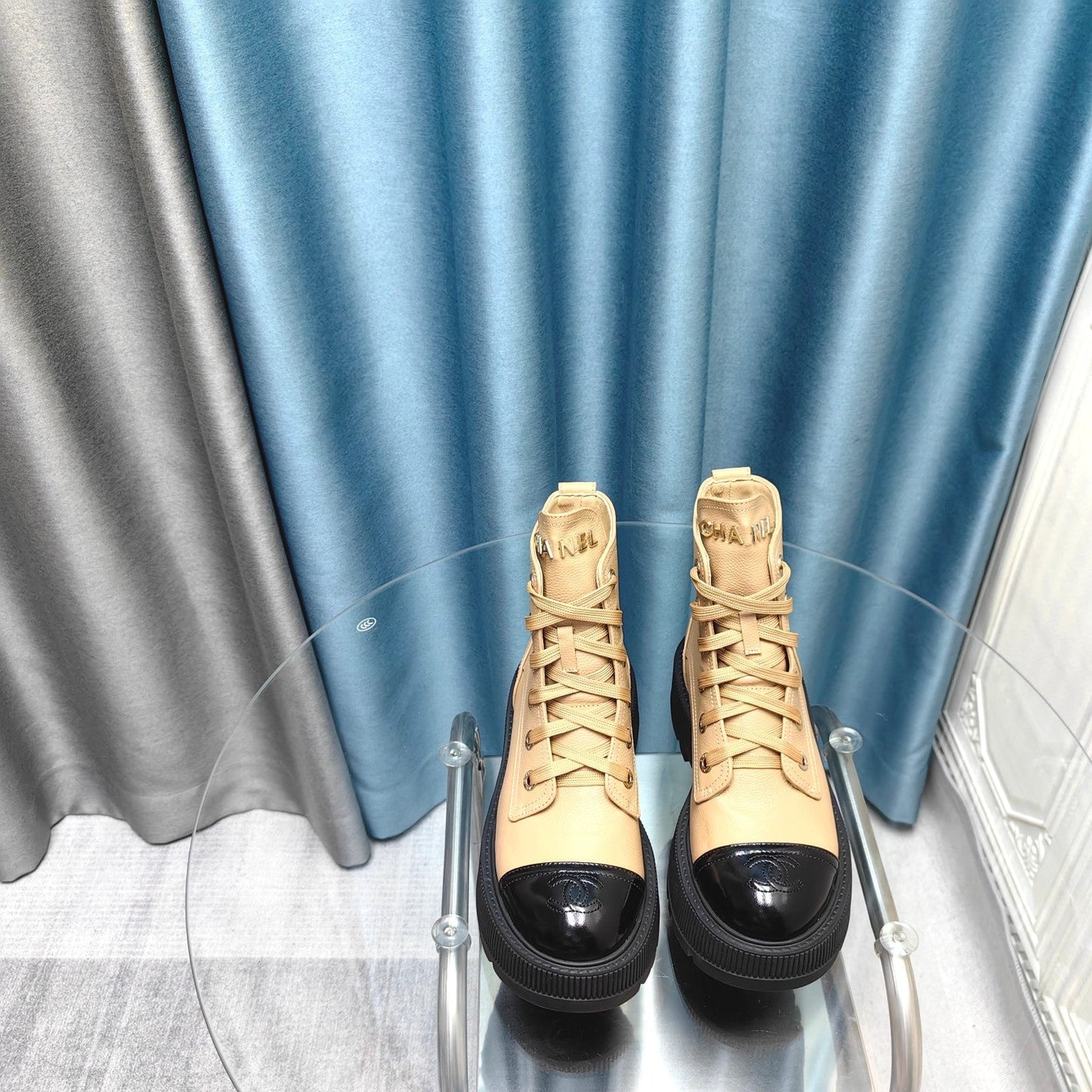 CHANEL Ankle Boots Beige Lambskin