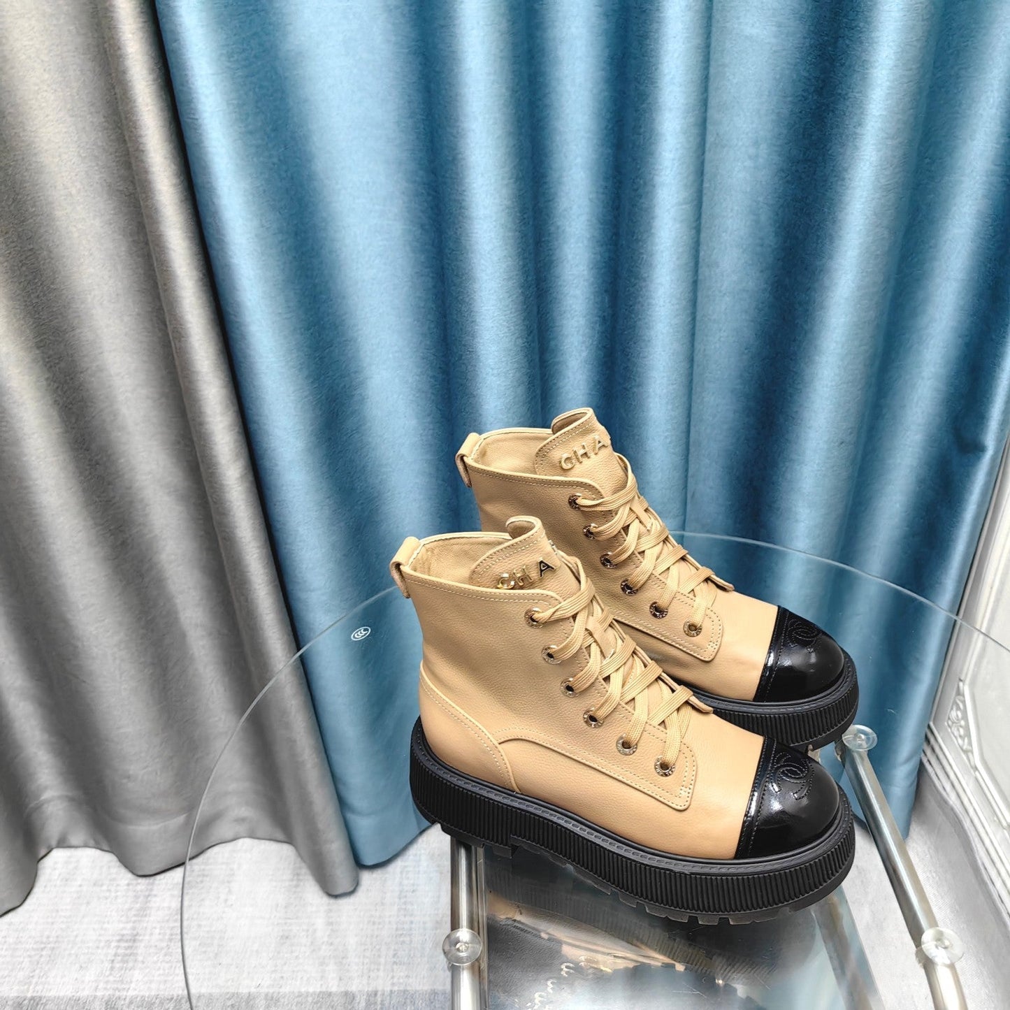 CHANEL Ankle Boots Beige Lambskin