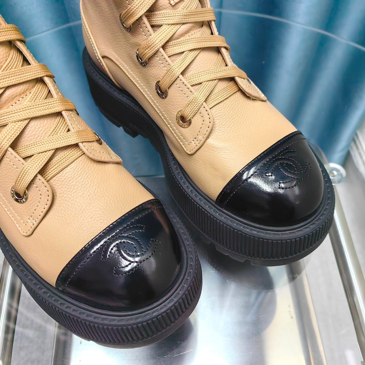 CHANEL Ankle Boots Beige Lambskin