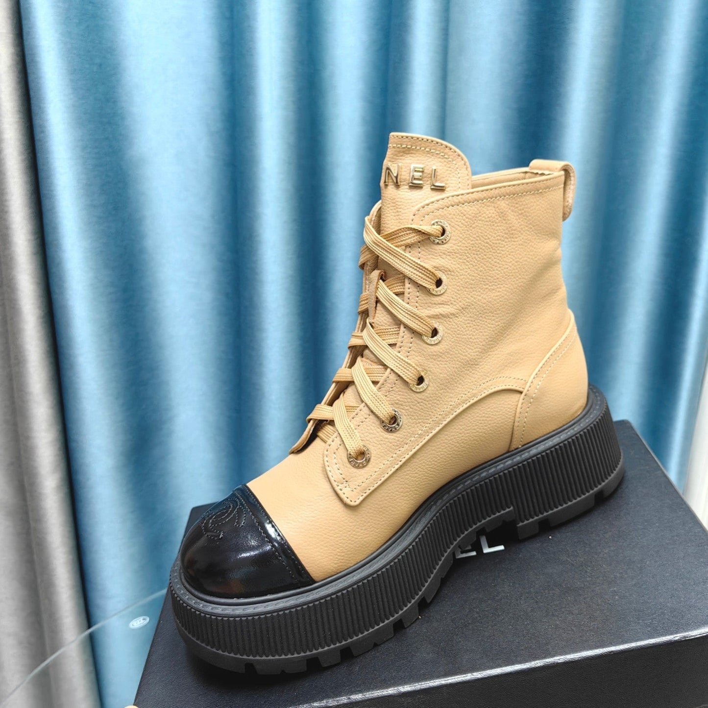 CHANEL Ankle Boots Beige Lambskin