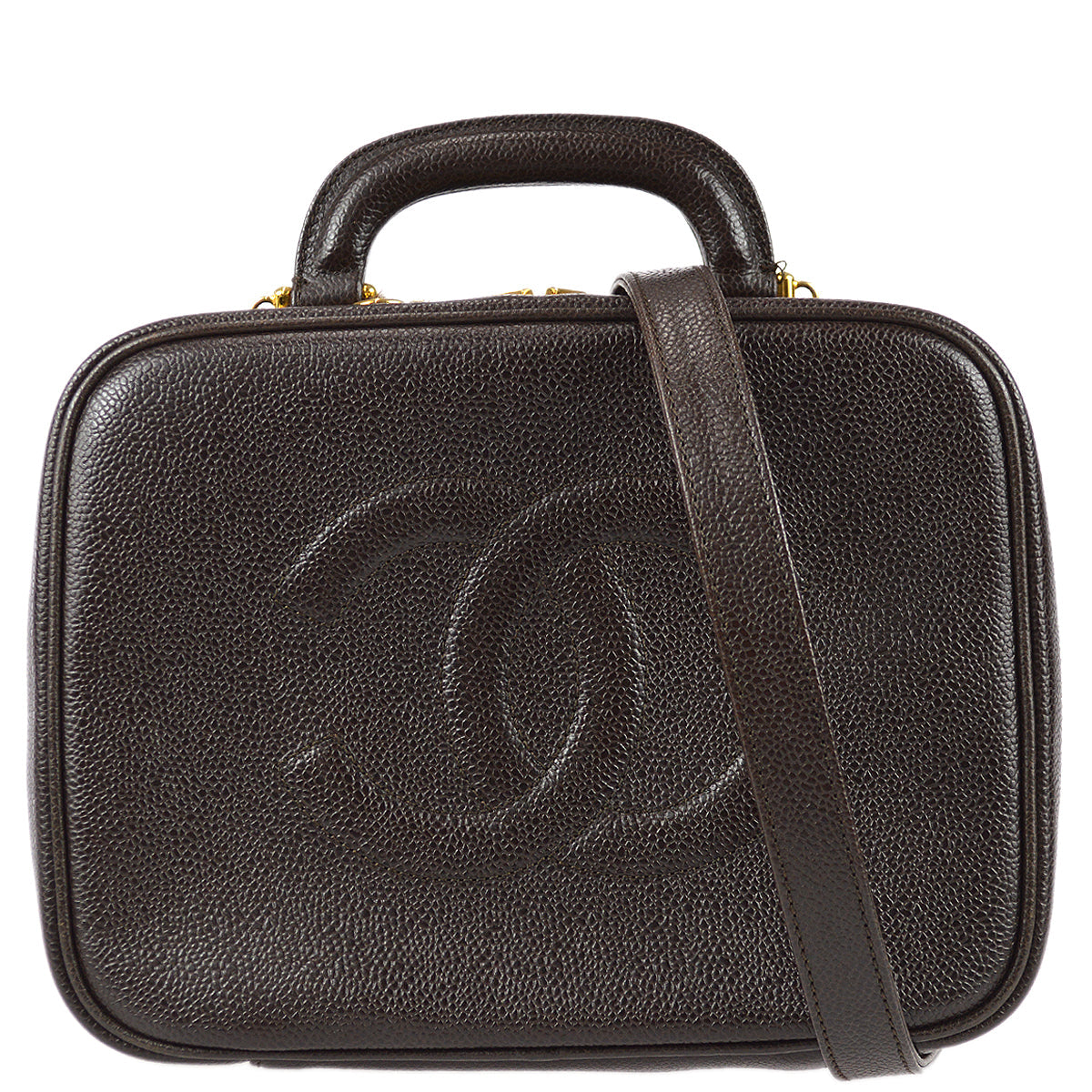 Chanel 2way Vanity Shoulder Handbag Brown Caviar