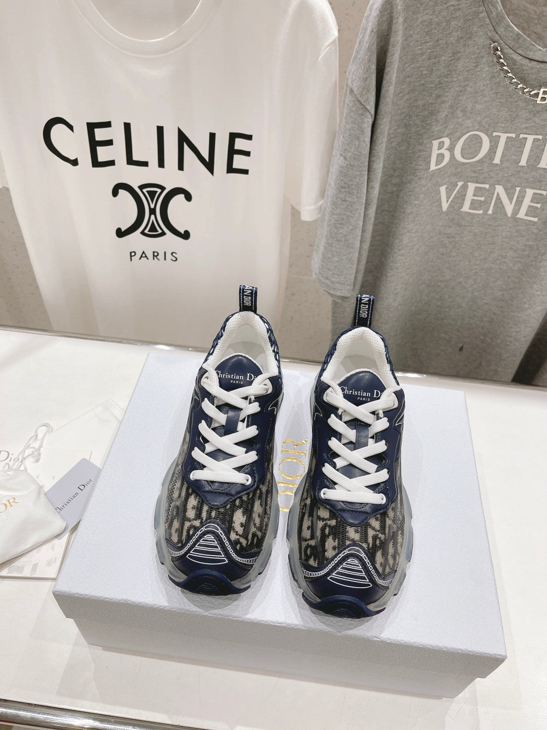 DIOR Vibe Sneaker Charcoal Blue Black Polyester Mesh Fabric And Oblique Jacquard Fabric